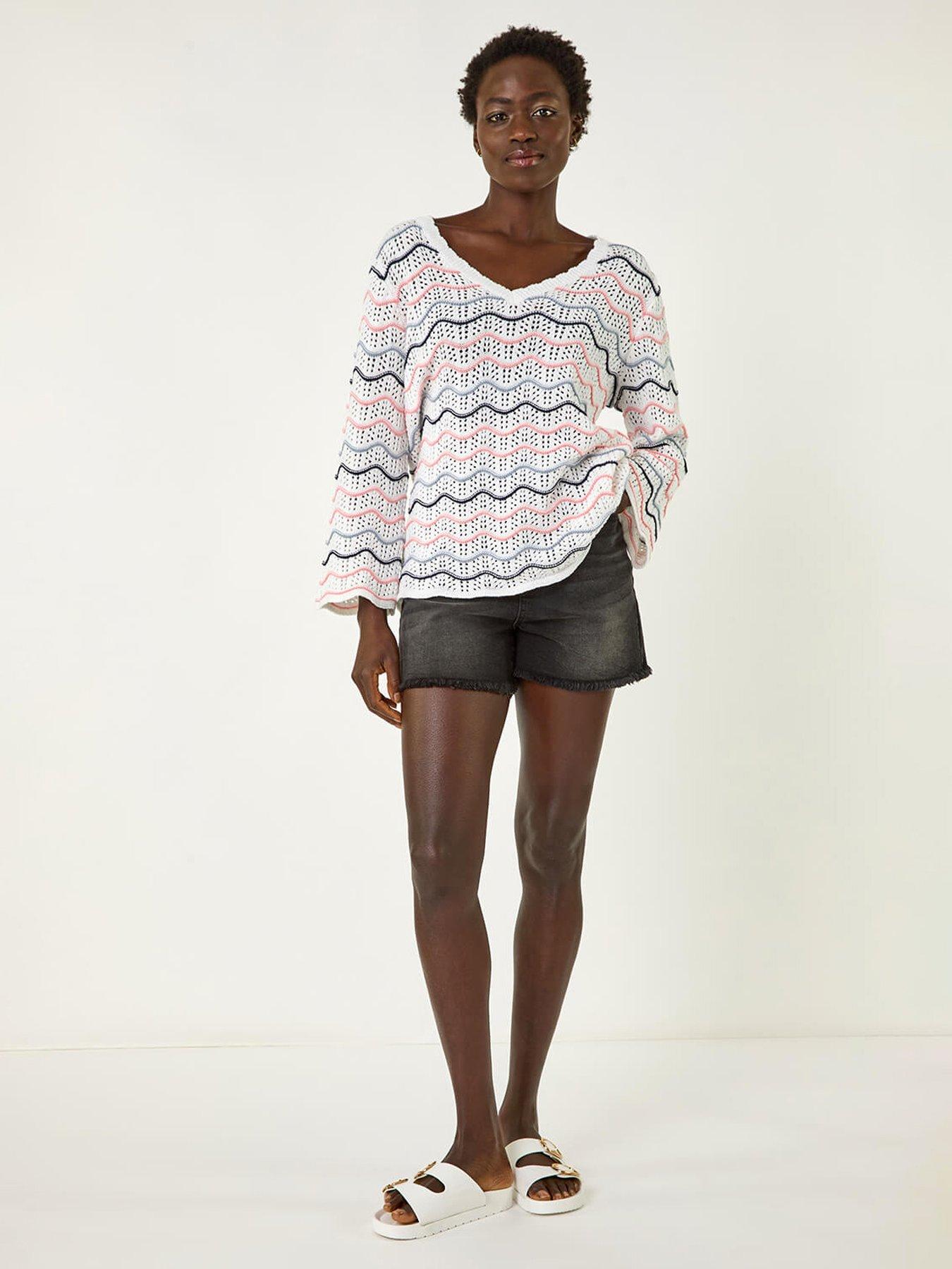 Image 3 of 5 of Roman Multi Wave Scallop Crochet Jumper -  White