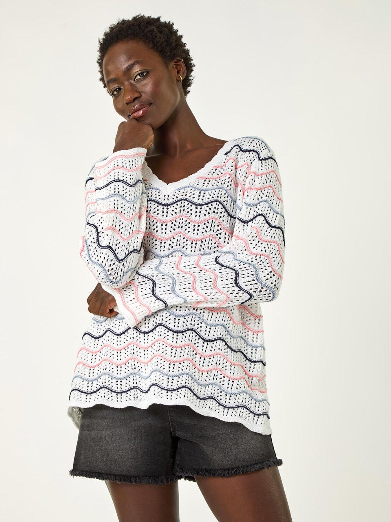Image 4 of 5 of Roman Multi Wave Scallop Crochet Jumper -  White
