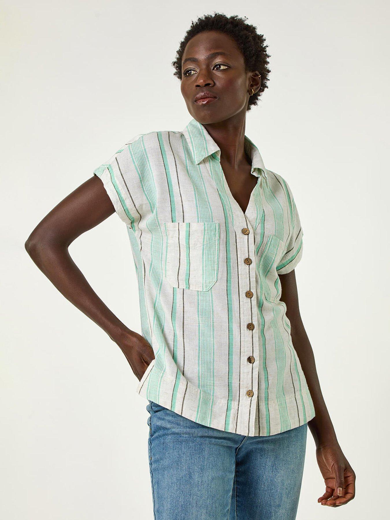 Image 1 of 5 of Roman Verticle Stripe Short Sleeve Shirt - Blue