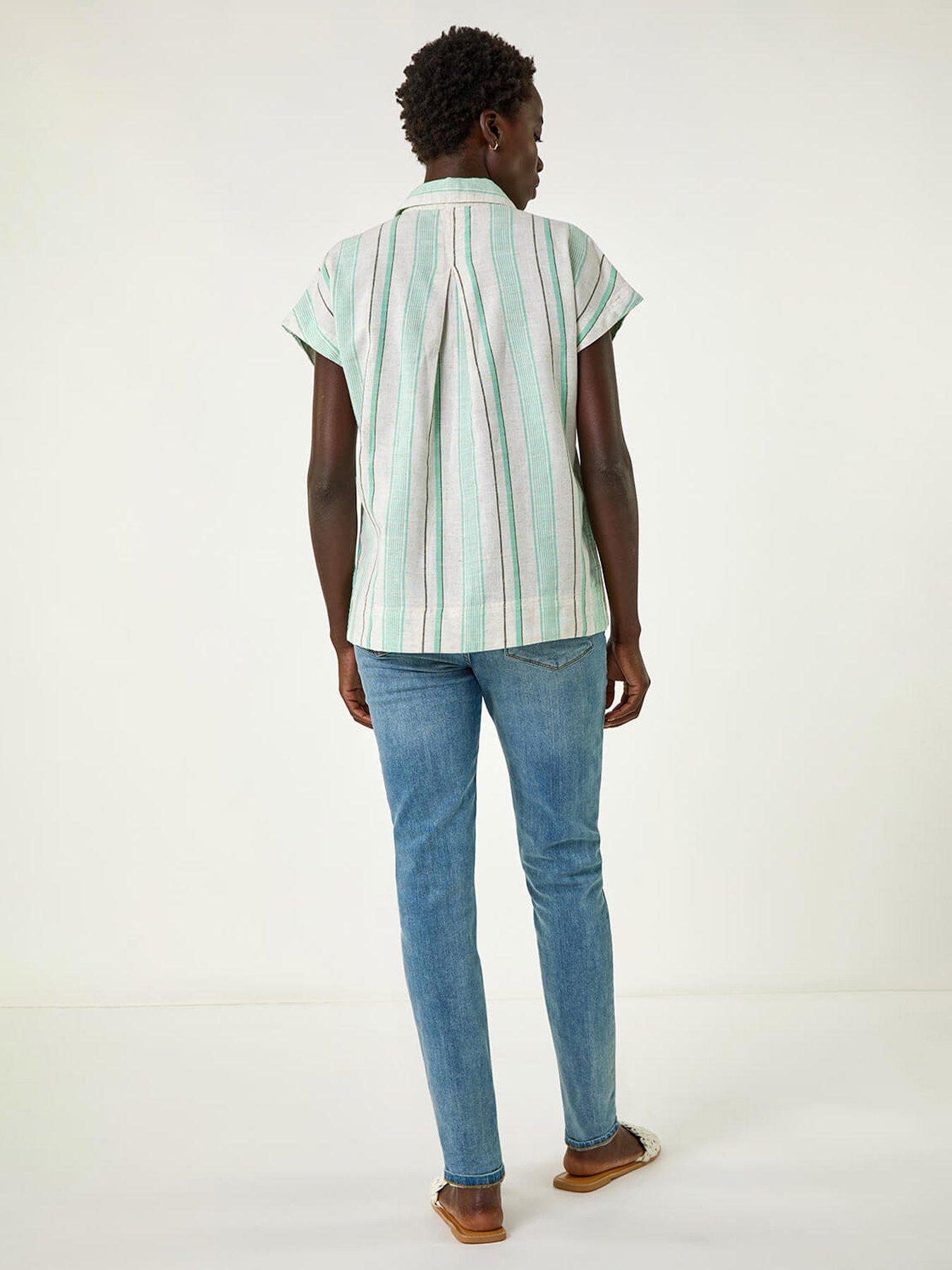 Image 2 of 5 of Roman Verticle Stripe Short Sleeve Shirt - Blue