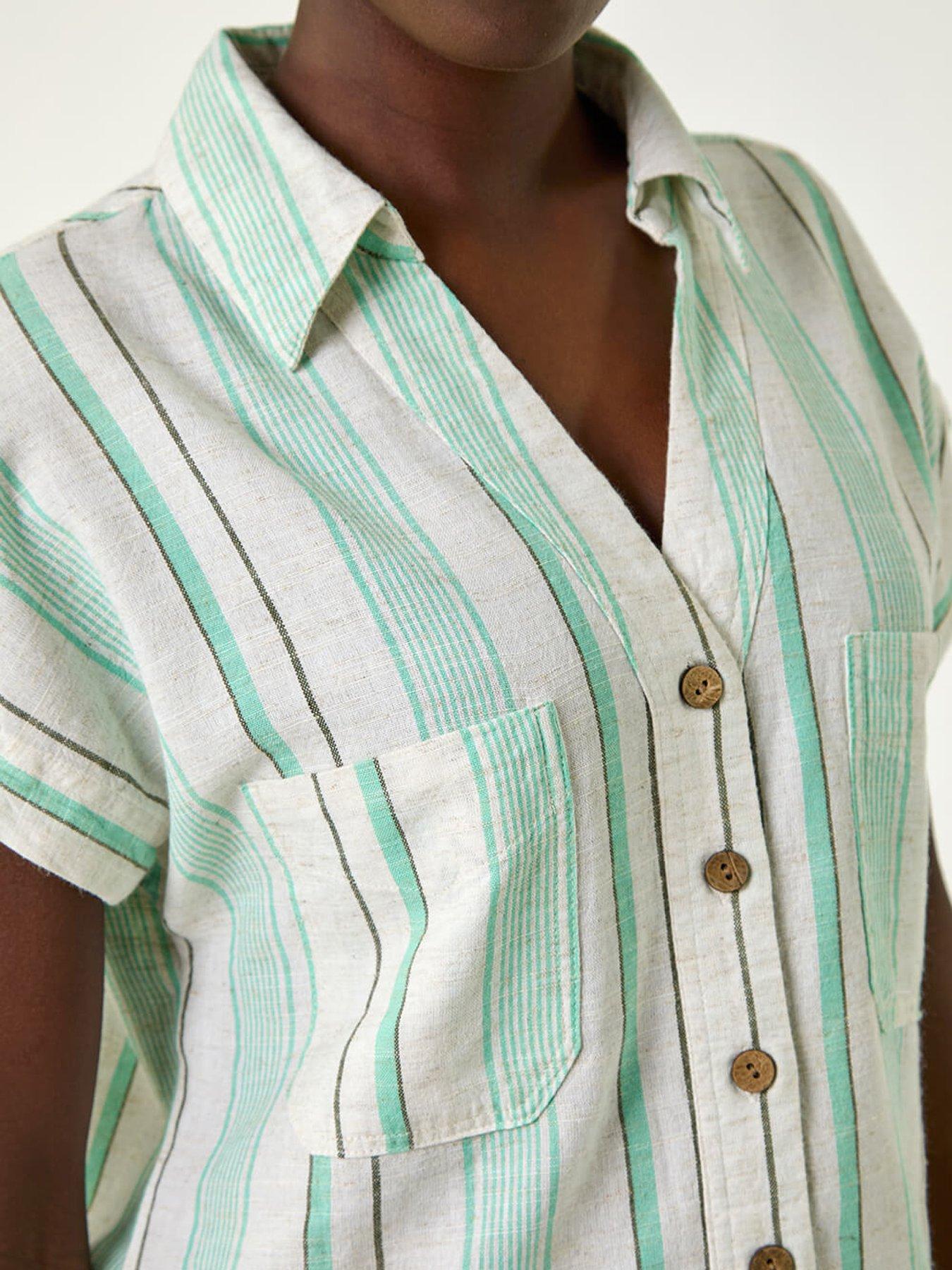 Image 5 of 5 of Roman Verticle Stripe Short Sleeve Shirt - Blue