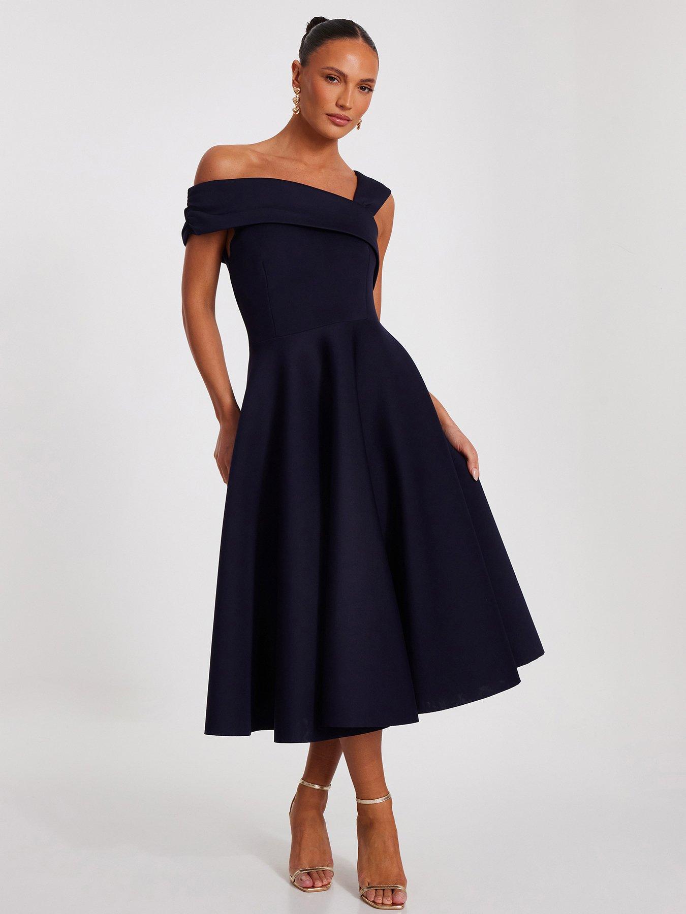 quiz-navy-asymmetric-skater-dress