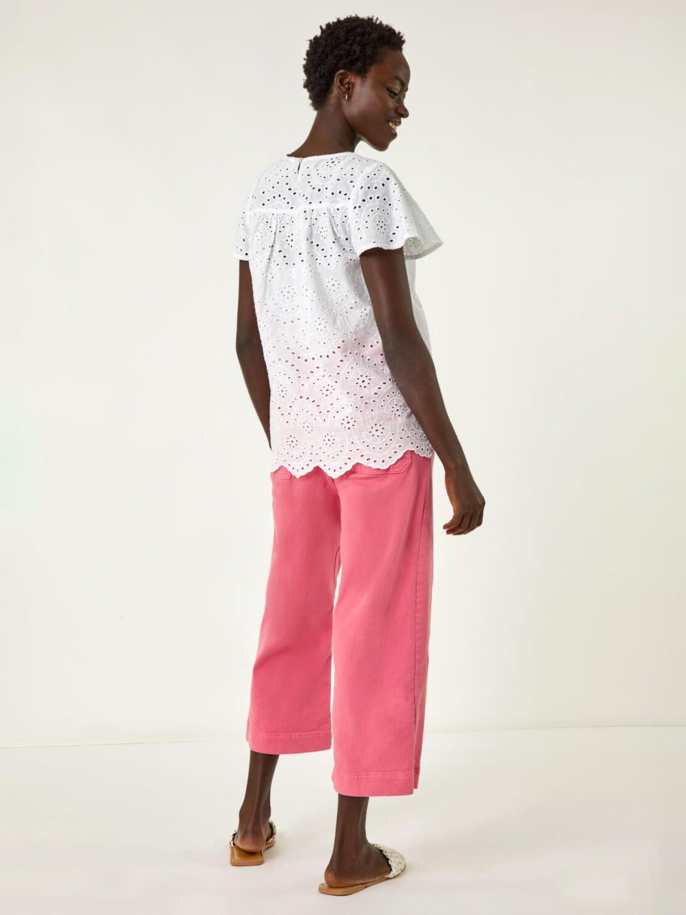 Image 2 of 5 of Roman Broderie Short Sleeve Top -  White