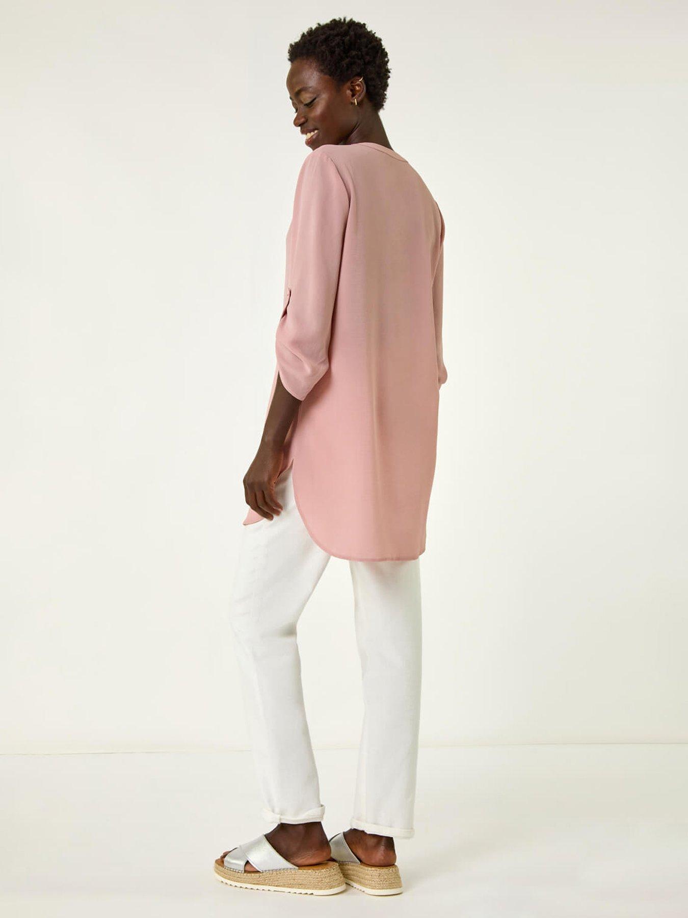 Image 2 of 5 of Roman Button Detail Longline Blouse -  Pink