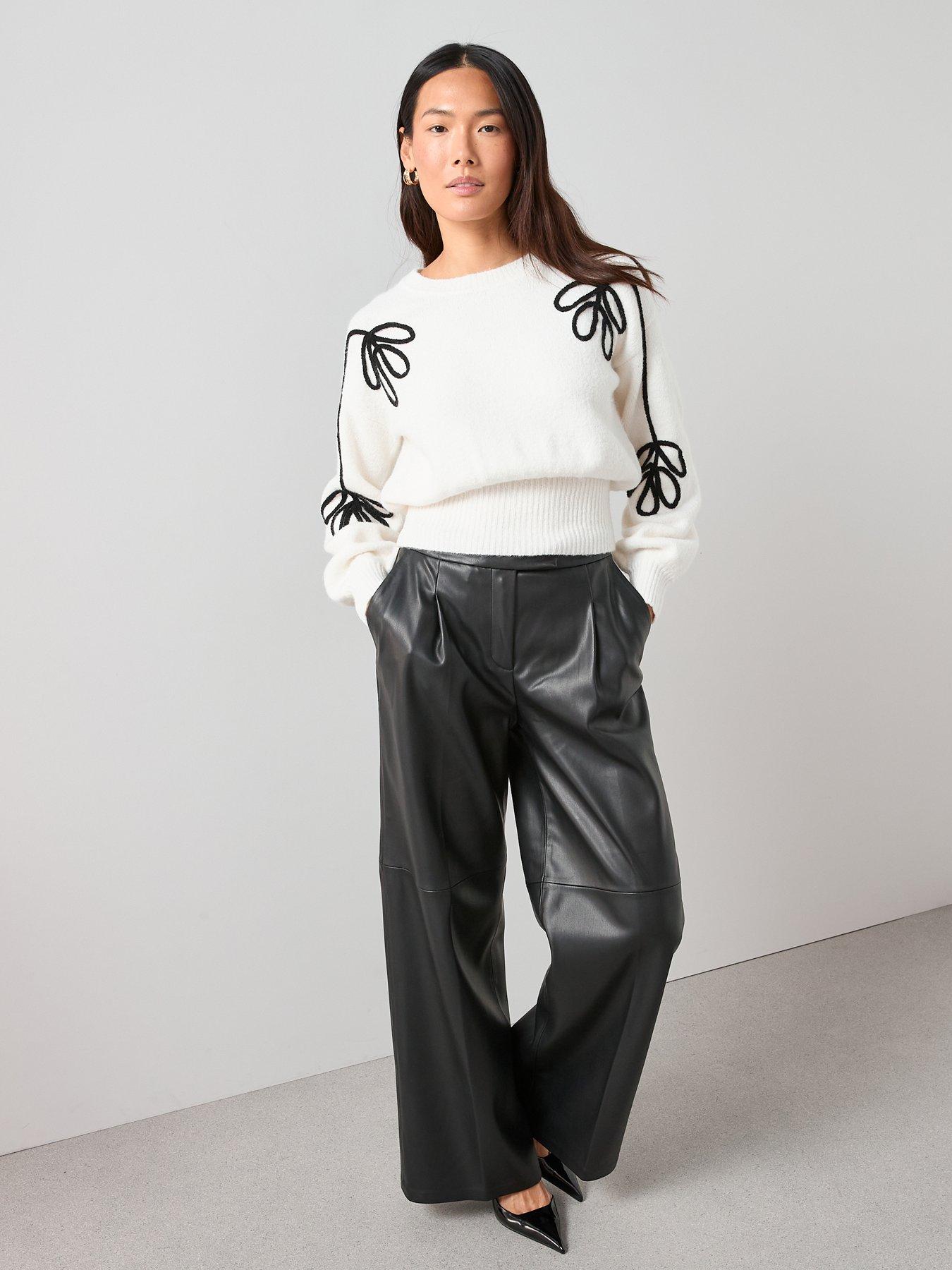  image of the-very-collection-crew-neck-sinched-waist-flower-tape-short-jumper-ivory