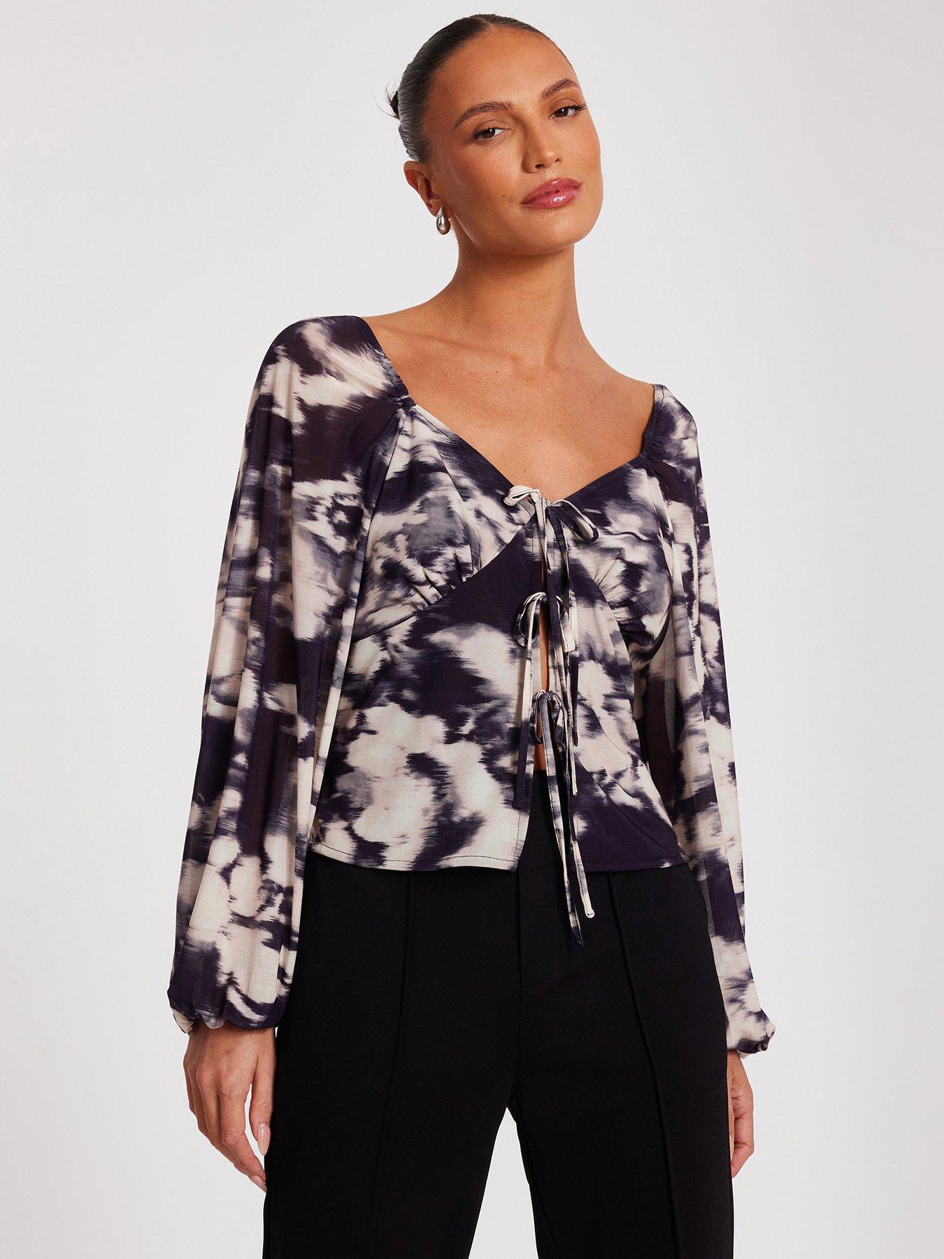  image of quiz-black-marble-print-tie-front-top