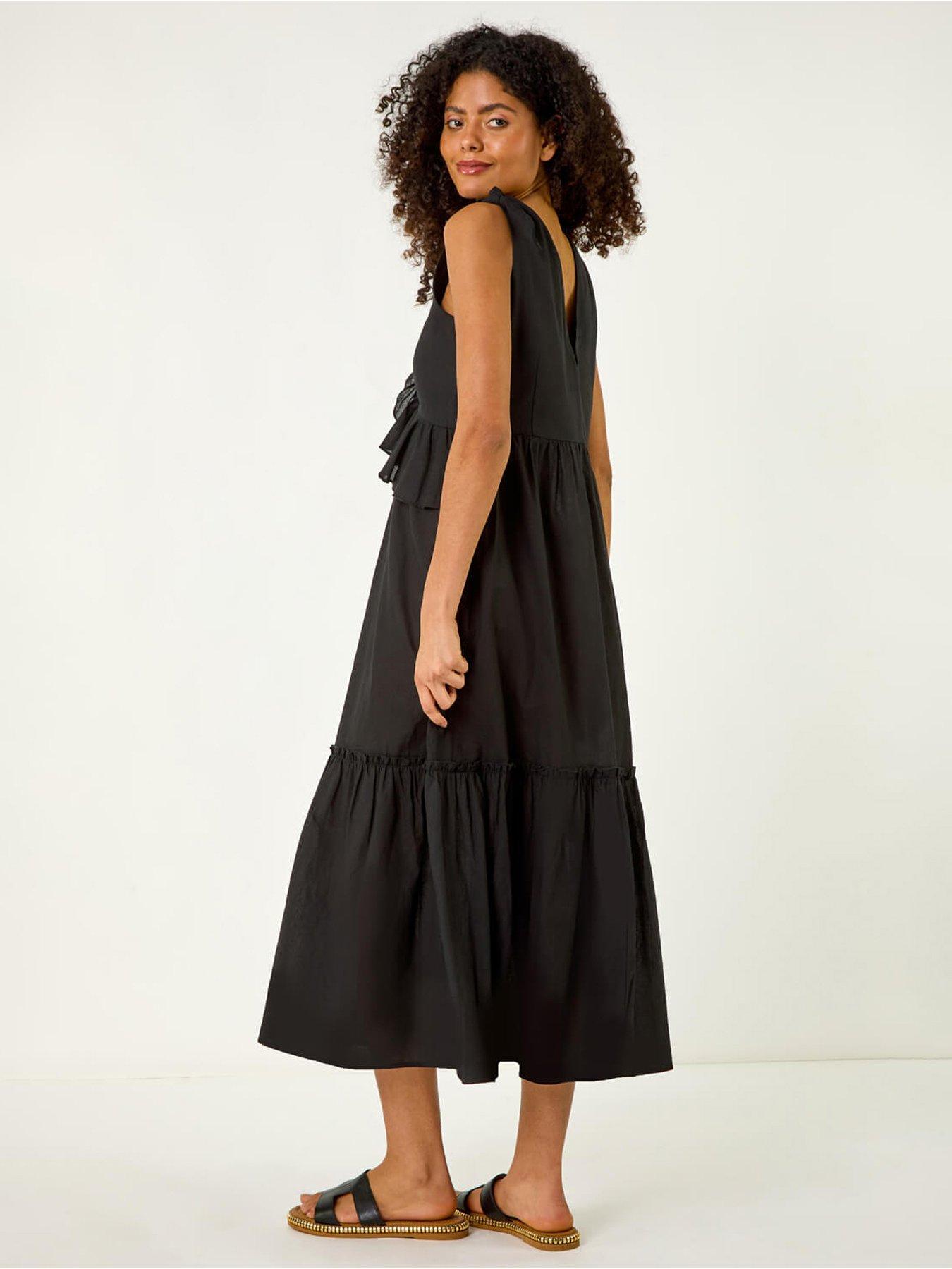 Image 2 of 5 of Roman Bow Detail Poplin Midi Dress -  Black