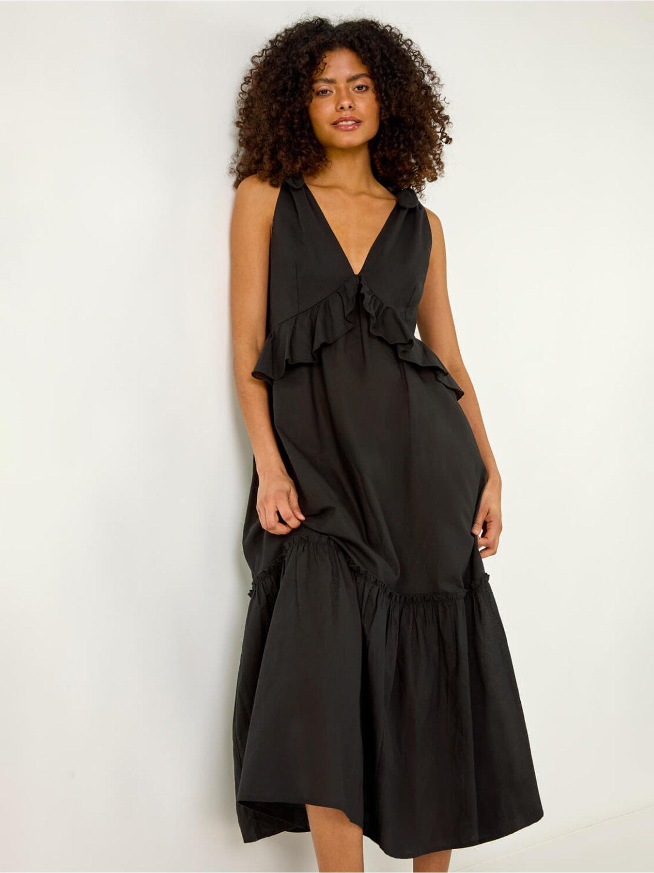 Image 3 of 5 of Roman Bow Detail Poplin Midi Dress -  Black