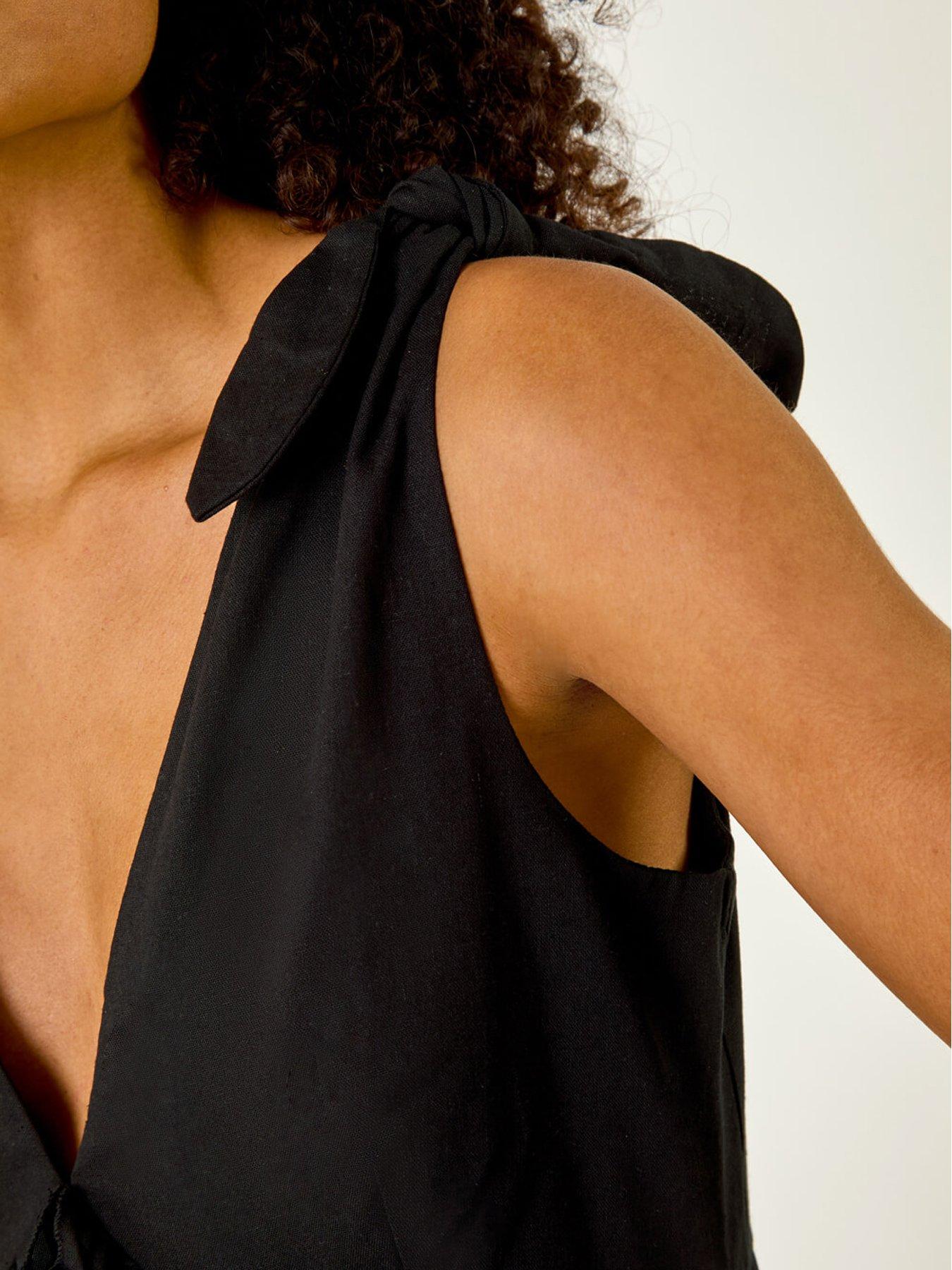 Image 5 of 5 of Roman Bow Detail Poplin Midi Dress -  Black