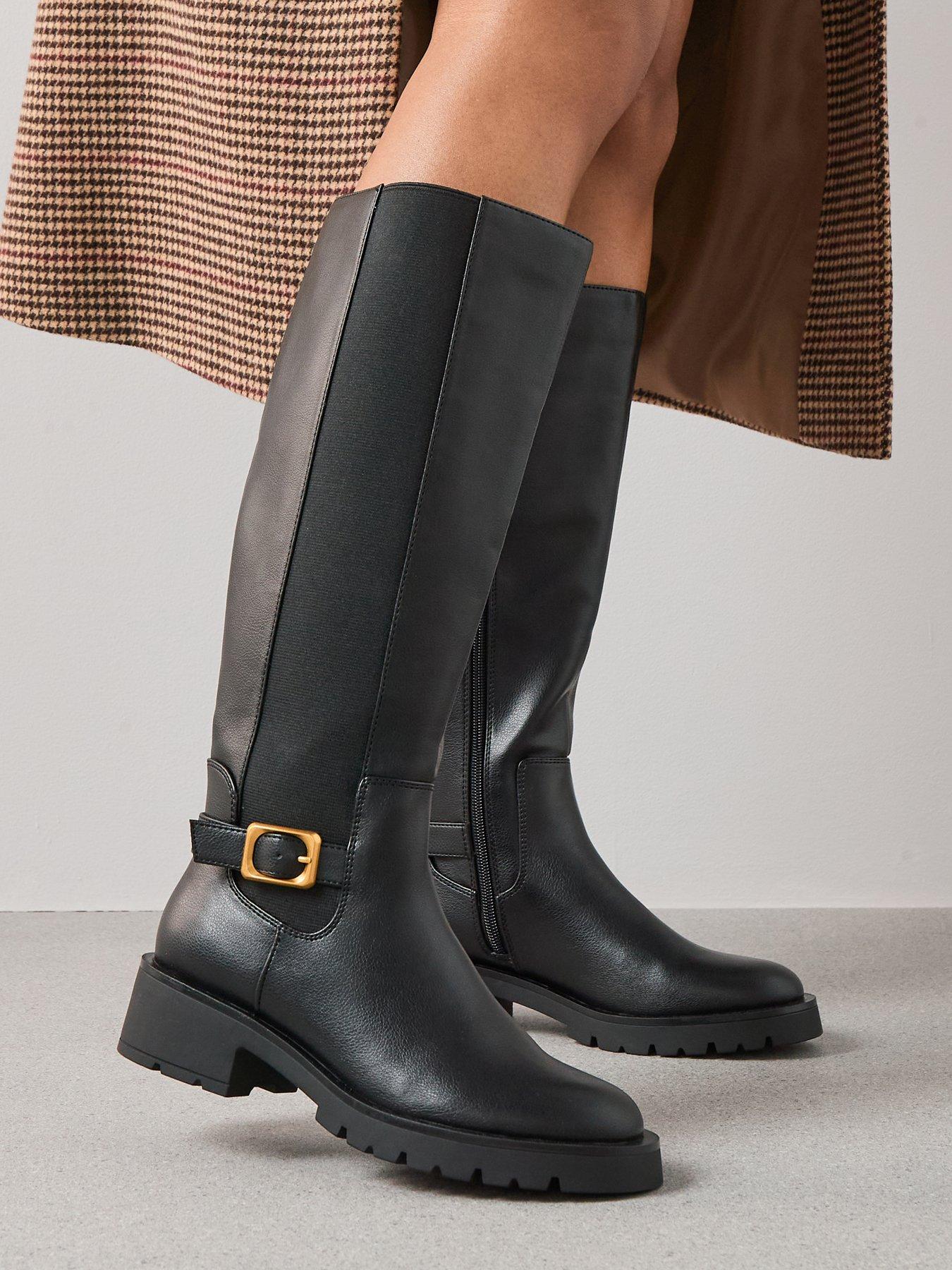 Image 1 of 8 of The Very Collection Wide Fit Buckle Knee High Boot - Black