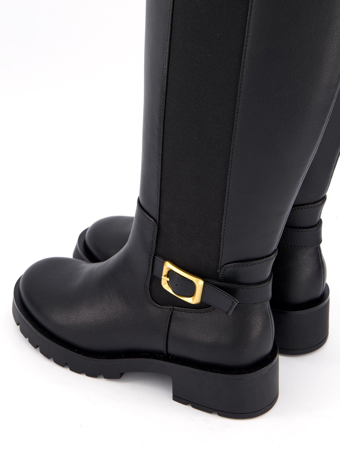 Image 7 of 8 of The Very Collection Wide Fit Buckle Knee High Boot - Black