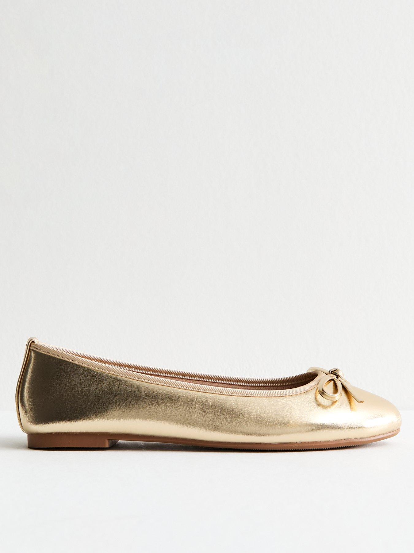 front image of new-look-gold-metallic-faux-leather-ballet-pumps
