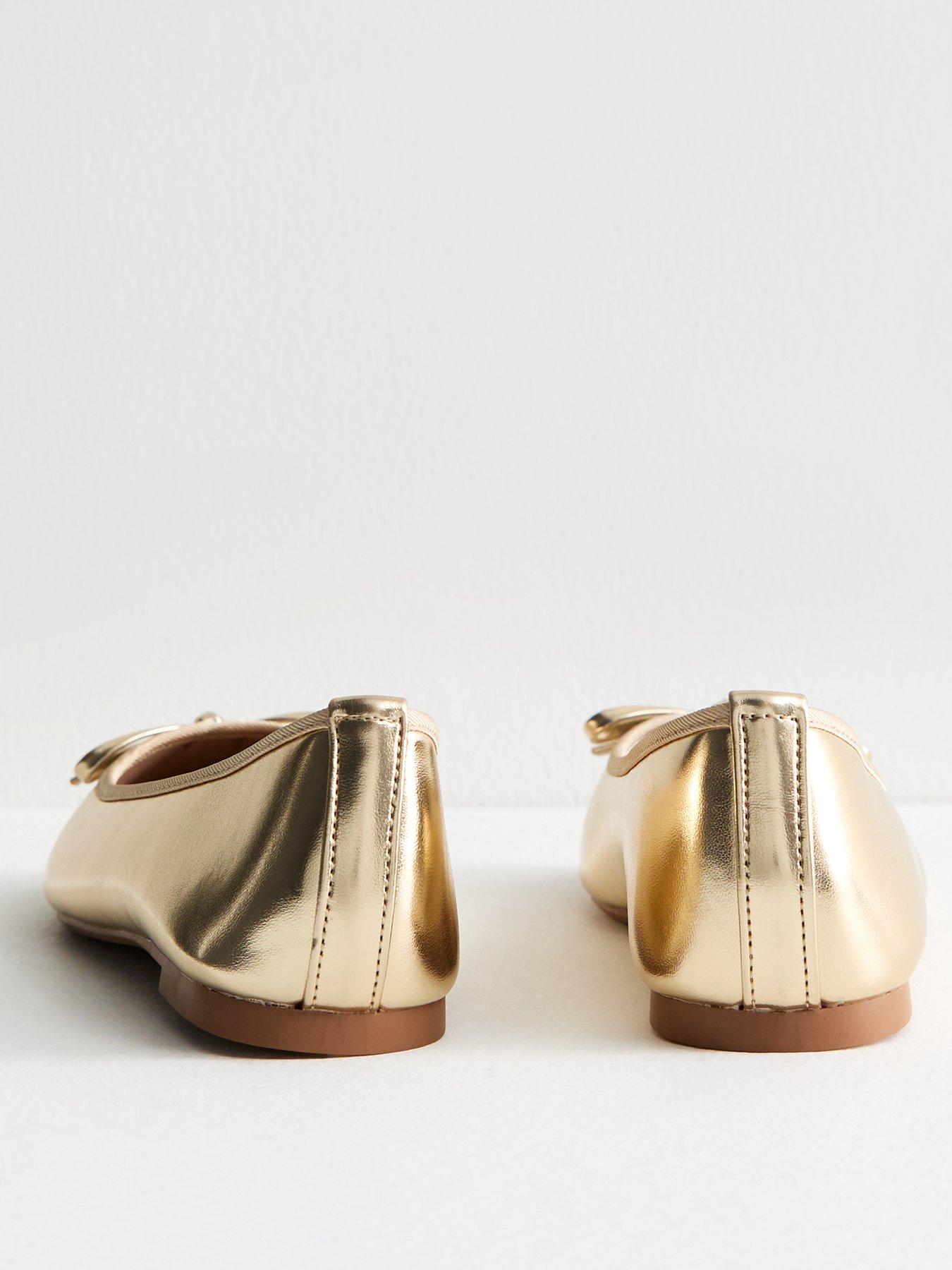  image of new-look-gold-metallic-faux-leather-ballet-pumps
