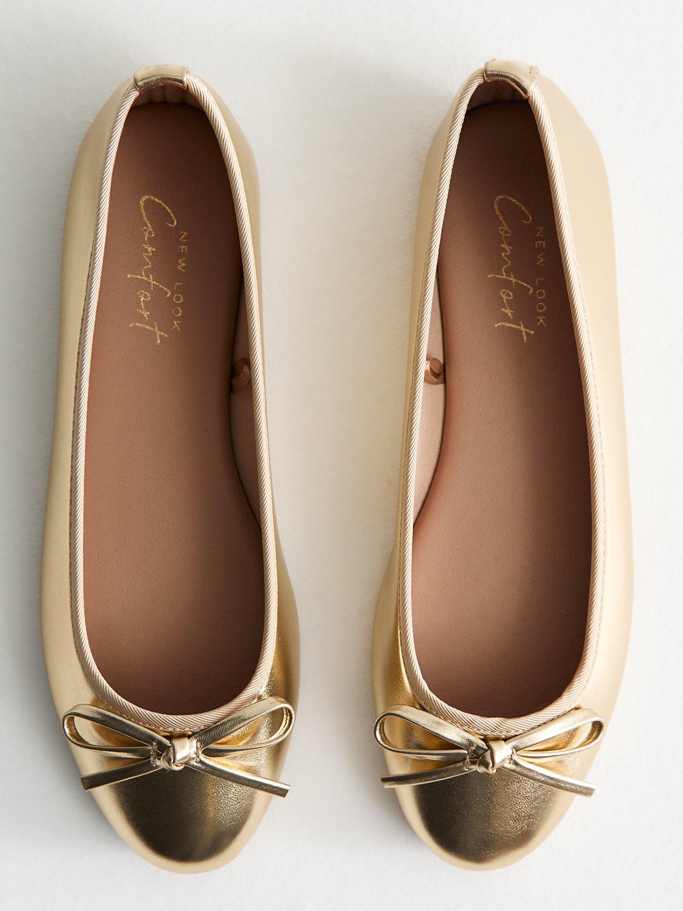  image of new-look-gold-metallic-faux-leather-ballet-pumps