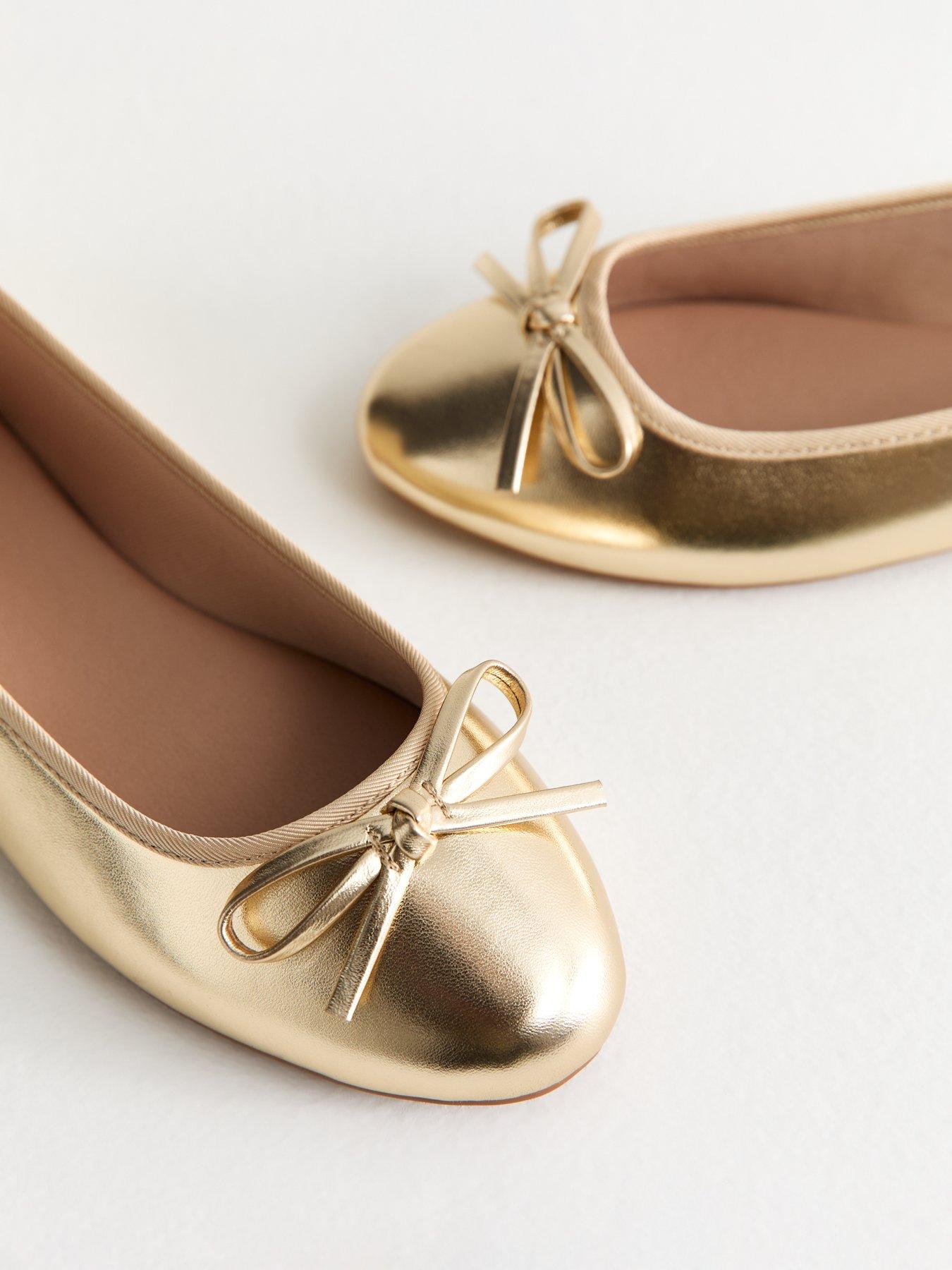  image of new-look-gold-metallic-faux-leather-ballet-pumps
