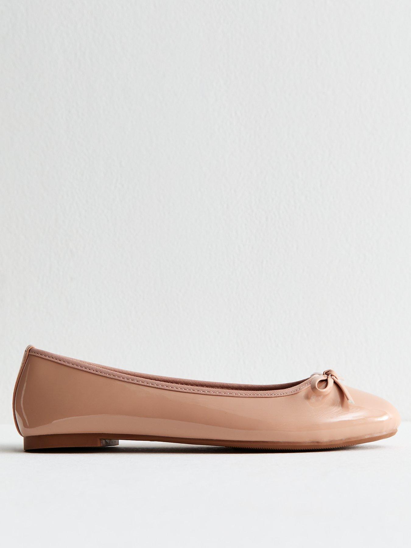 undefined Oatmeal Patent Faux Leather Ballet Flats - Beige