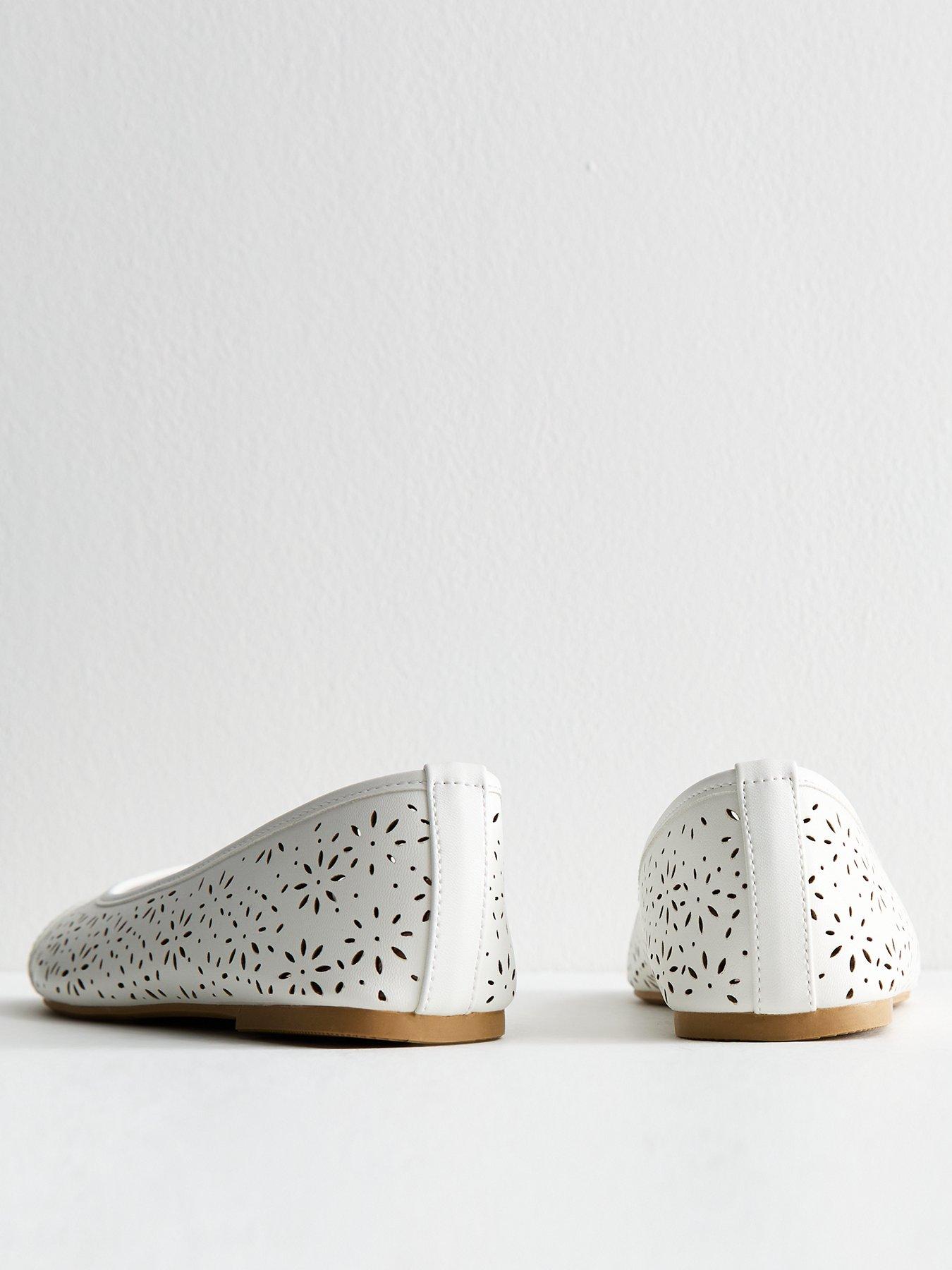  image of new-look-wide-fit-faux-leather-laser-cut-ballet-flats-white