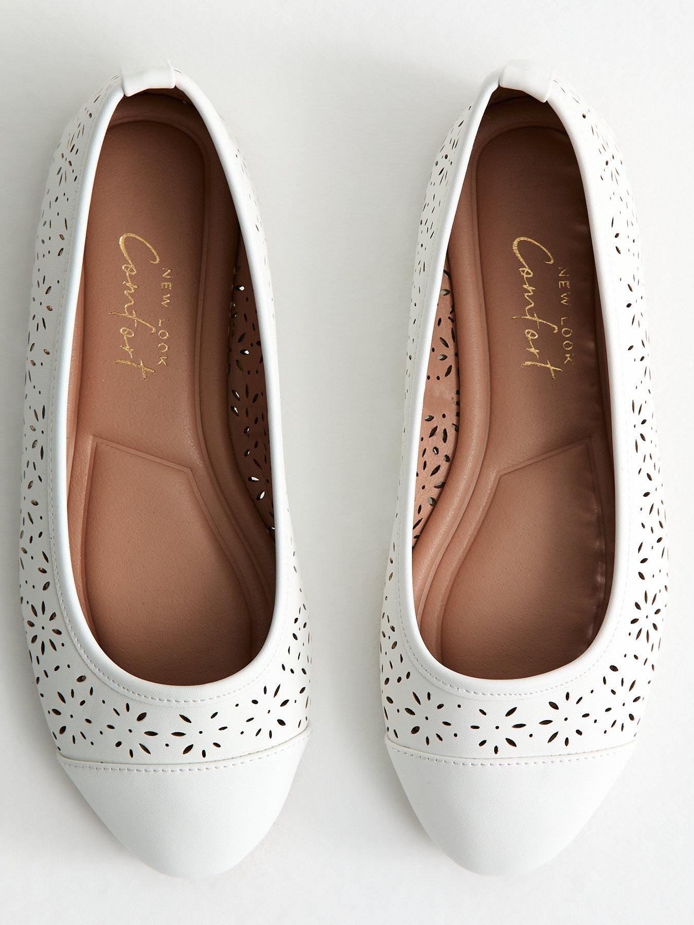  image of new-look-wide-fit-faux-leather-laser-cut-ballet-flats-white