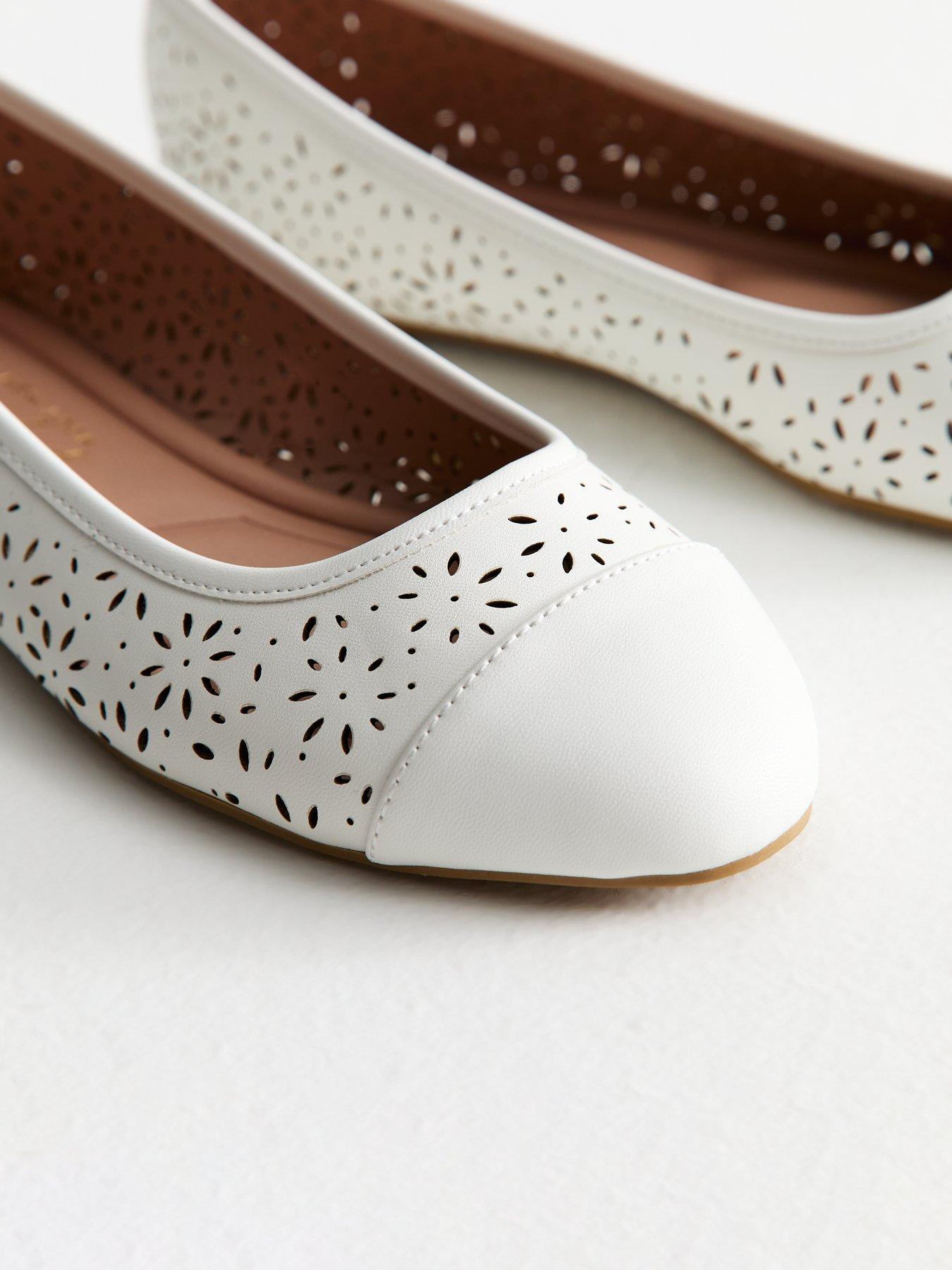  image of new-look-wide-fit-faux-leather-laser-cut-ballet-flats-white