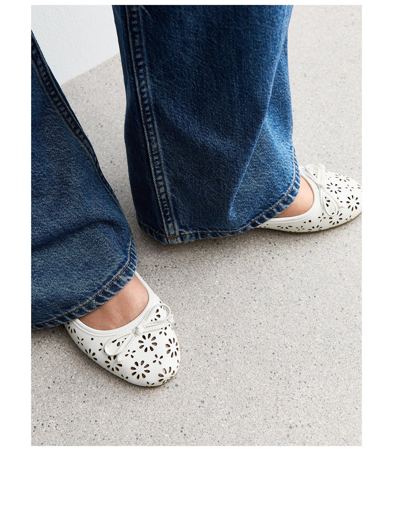  image of new-look-white-faux-leather-laser-cut-ballet-pumps