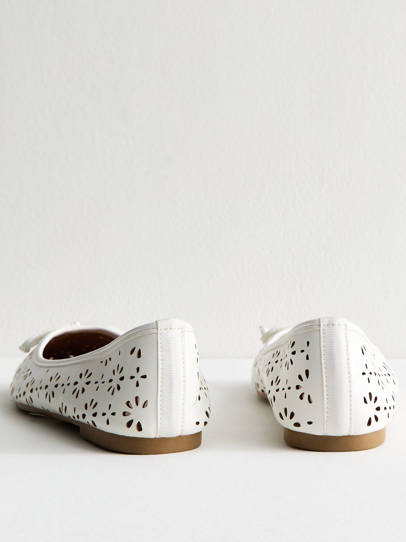  image of new-look-white-faux-leather-laser-cut-ballet-pumps