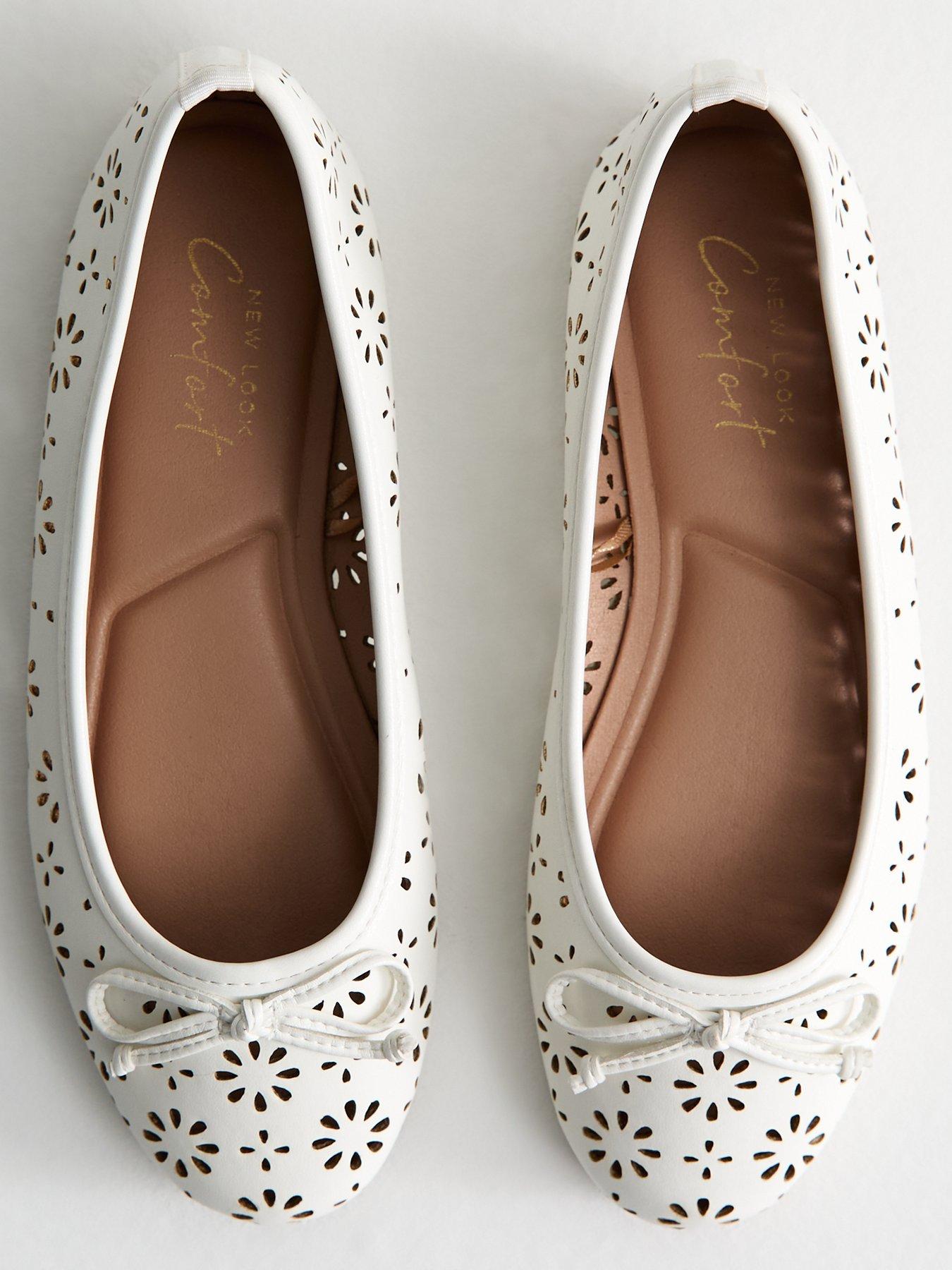 Image 4 of 6 of New Look Faux Leather Laser Cut Ballet Pumps - White