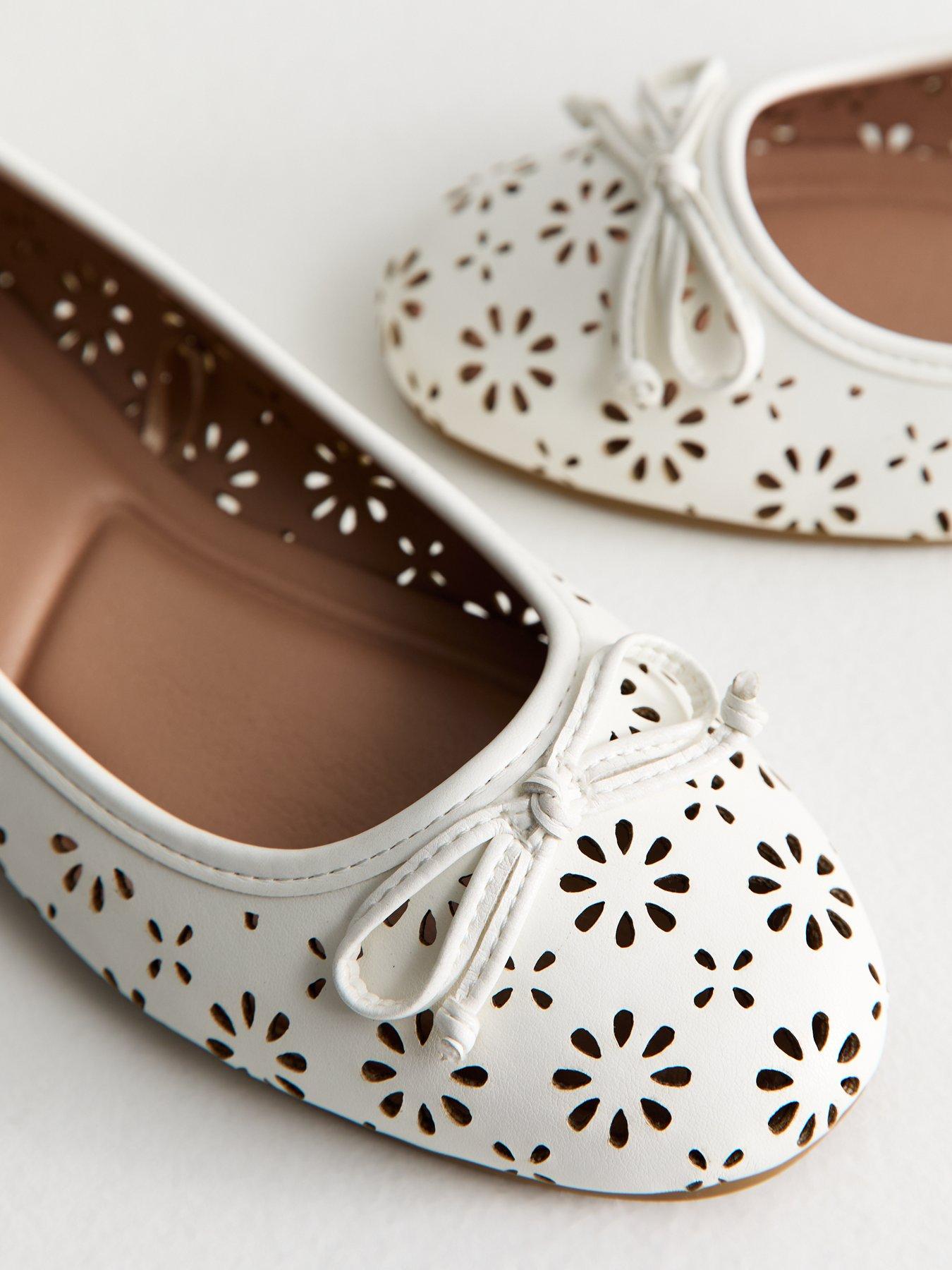  image of new-look-white-faux-leather-laser-cut-ballet-pumps