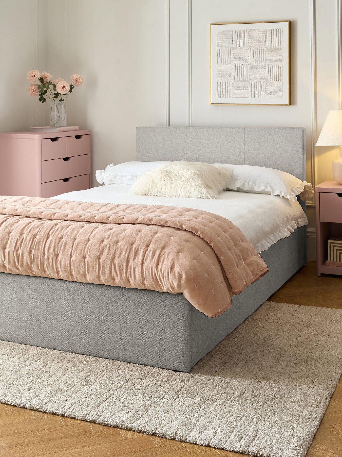 Image 1 of 7 of The Very Collection Riley End Lift Up Storage Ottoman Small Double Bed with Mattress Options (Buy &amp; SAVE!) - Light Grey - FSC&reg; Certified