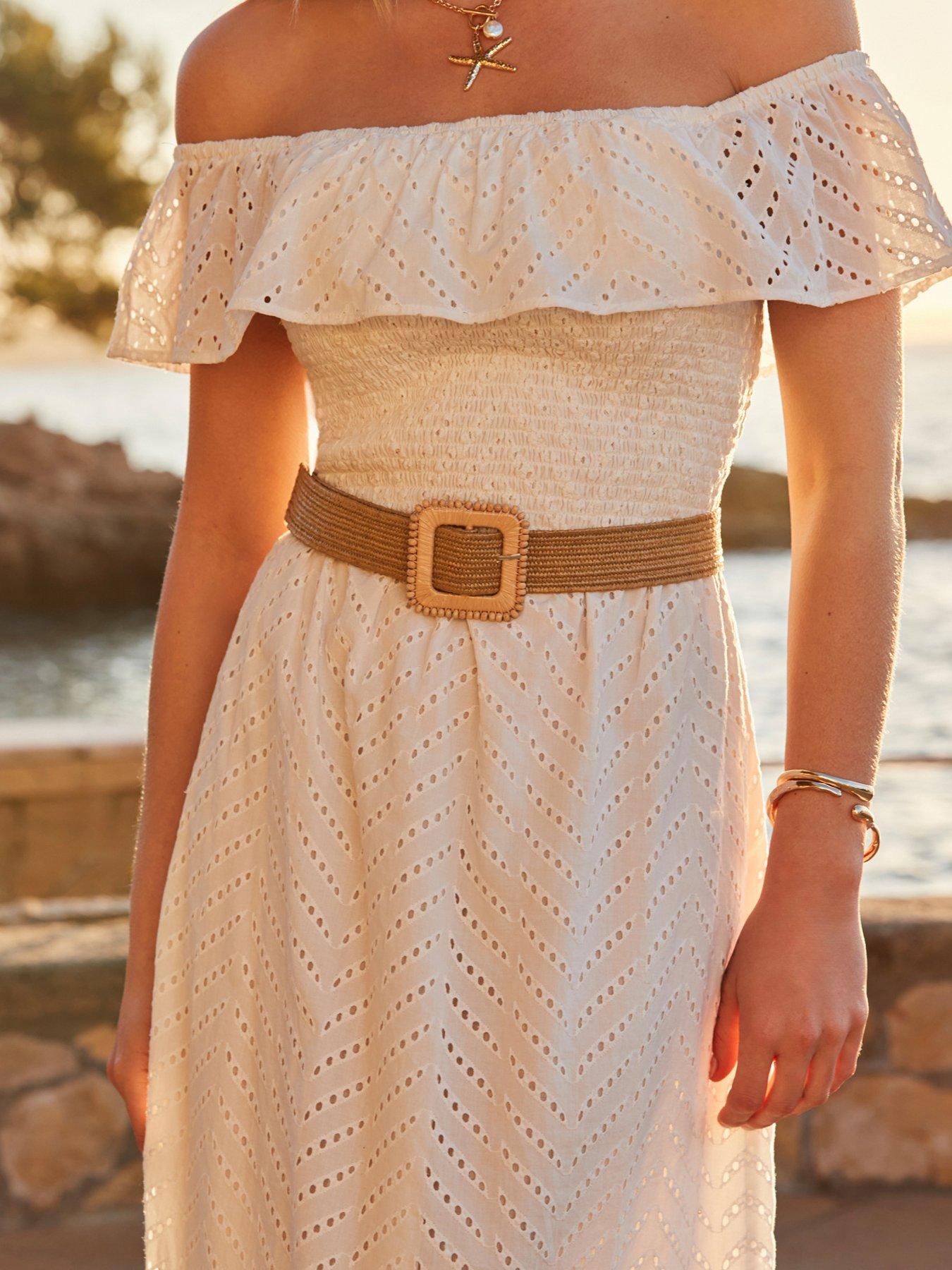  image of sosandar-broderie-bardot-belted-midi-dress