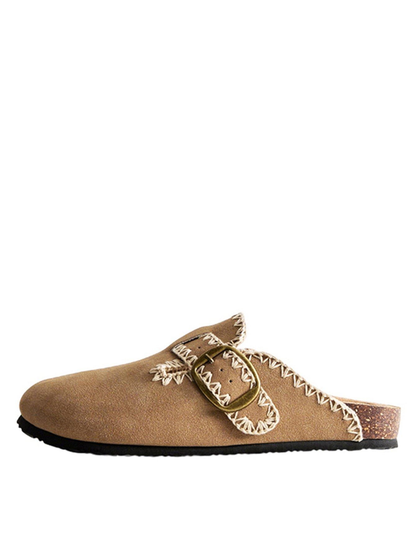 new-look-brown-faux-suede-whipstitched-mules