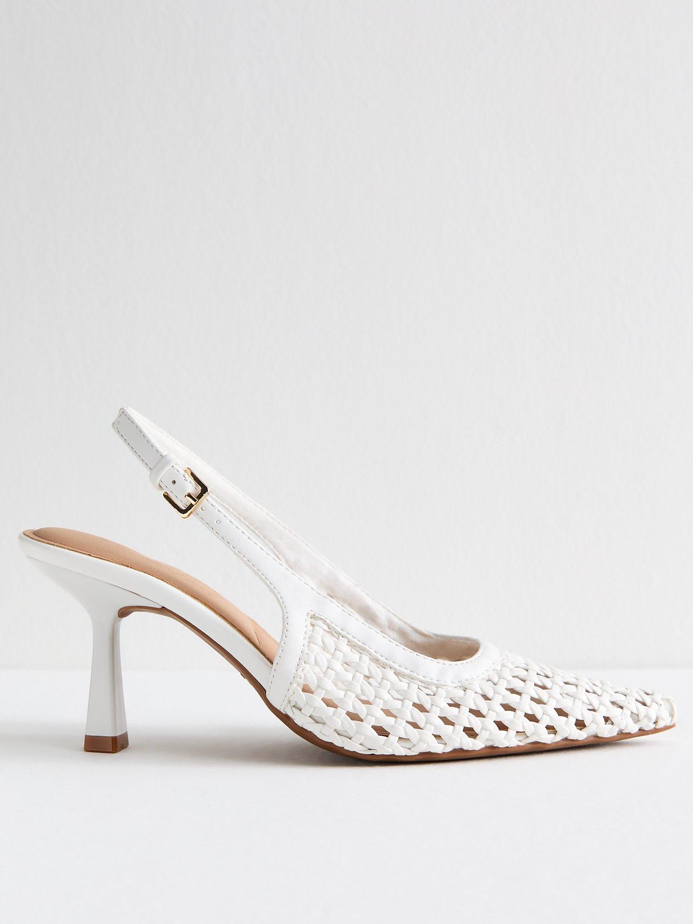 undefined Faux Leather Woven Slingback Court Shoes - White