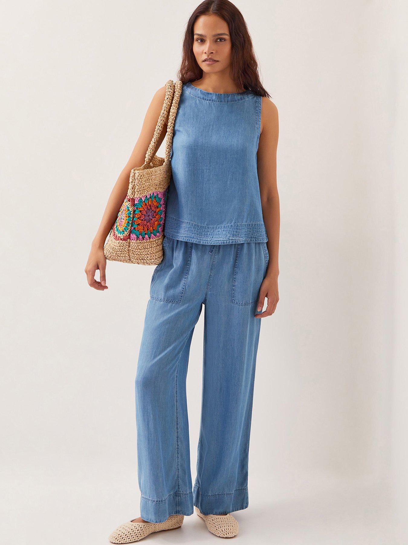  image of monsoon-nyla-wide-leg-trousers-blue