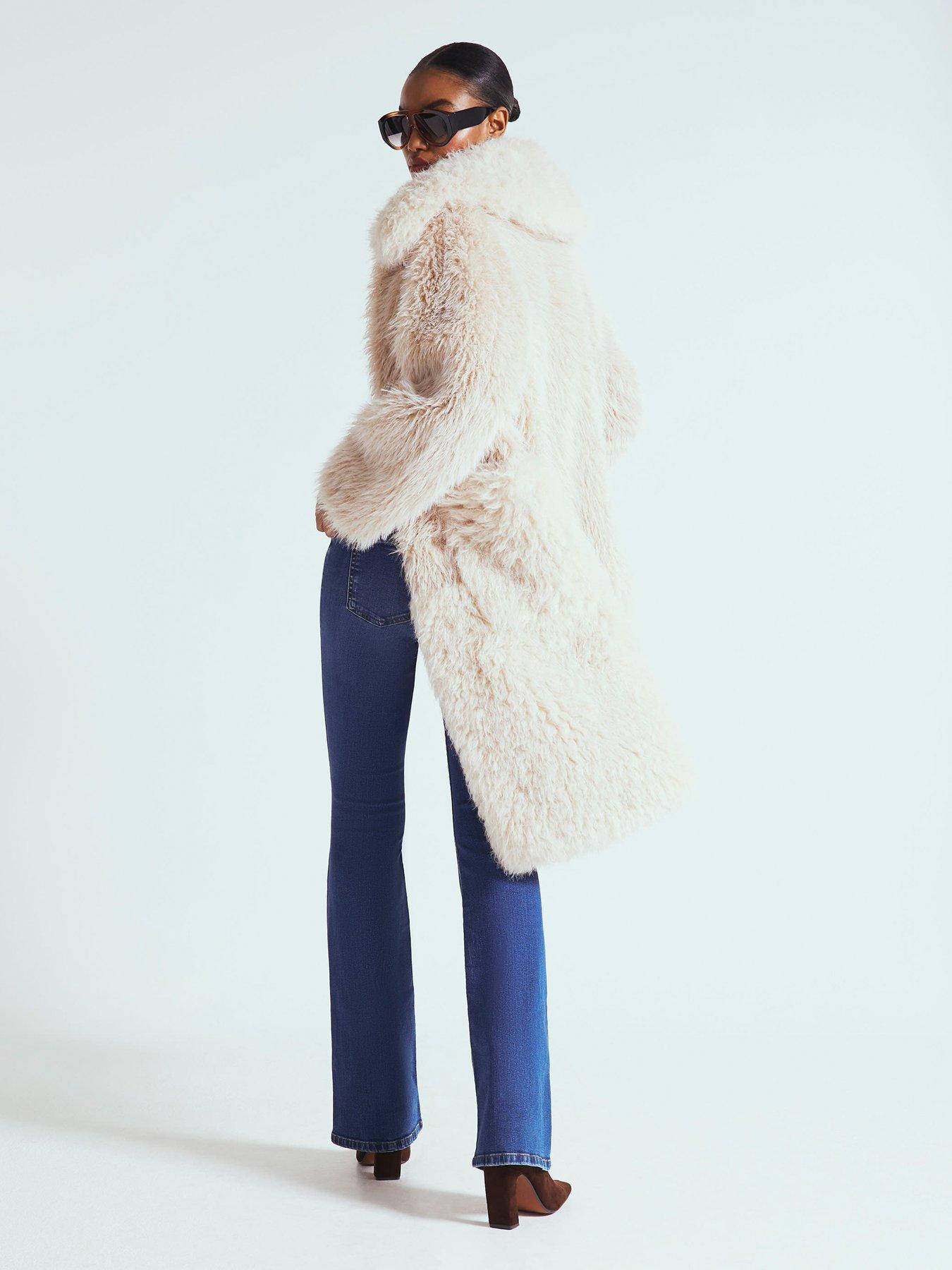 River Island Mixed Curly Zip Faux Fur Jacket - Cream | Littlewoods
