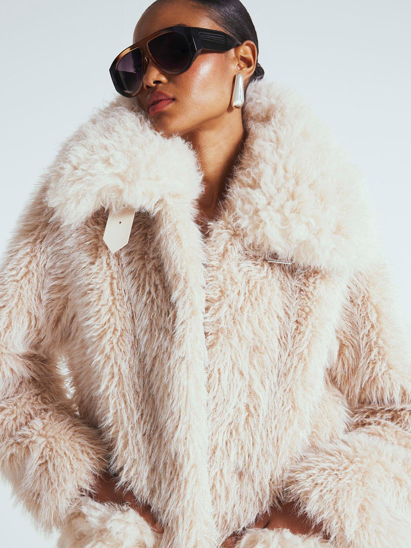 River Island Mixed Curly Zip Faux Fur Jacket - Cream | Littlewoods
