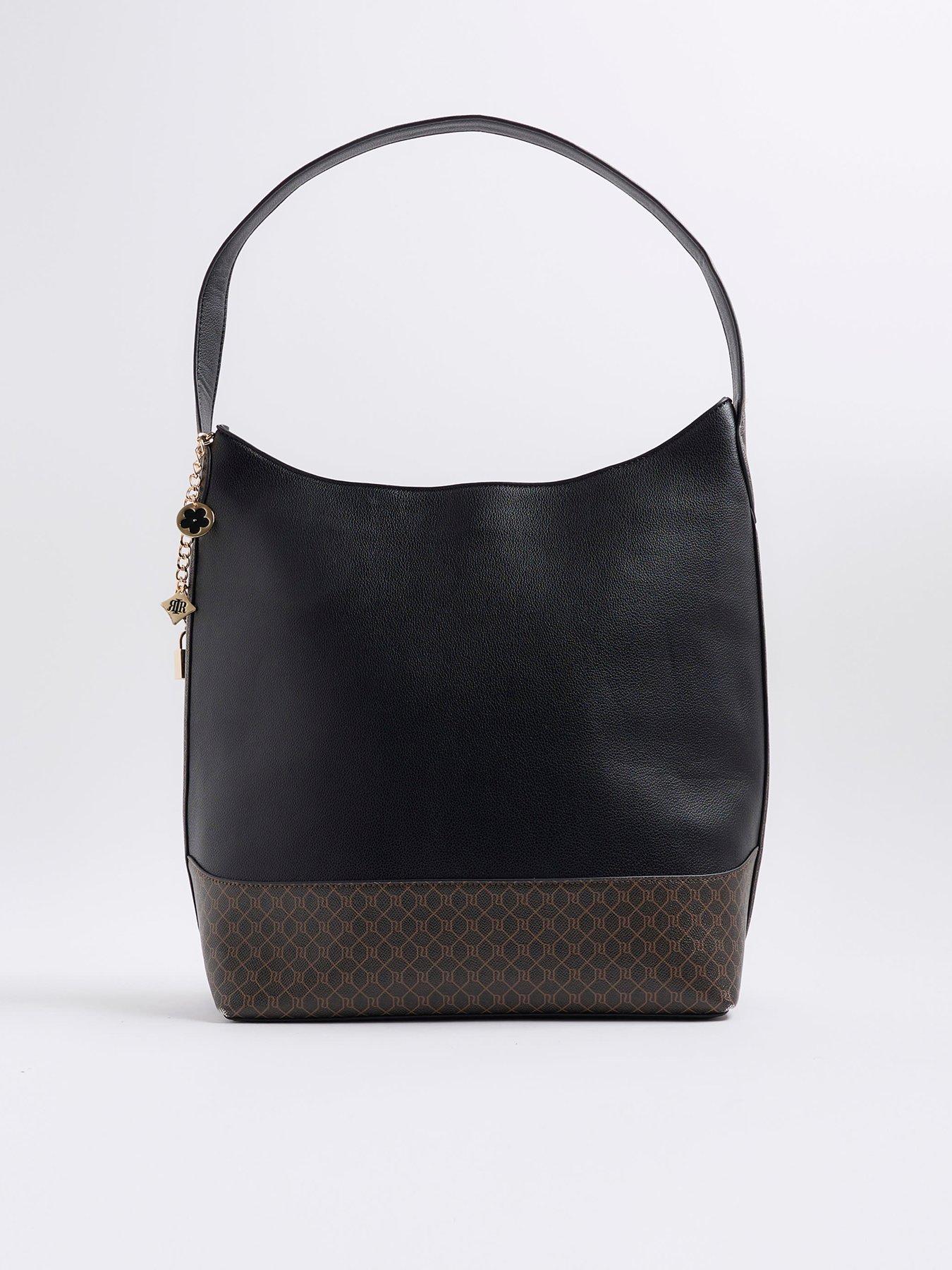 Image 2 of 5 of River Island Curve Top Charm Slouch Bag - Black