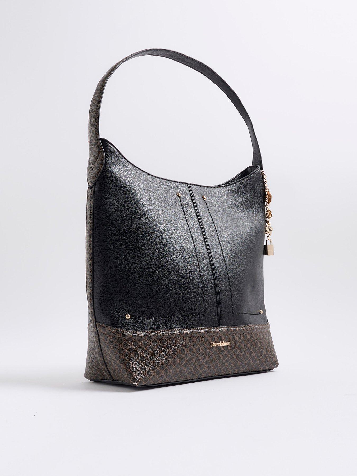 Image 3 of 5 of River Island Curve Top Charm Slouch Bag - Black