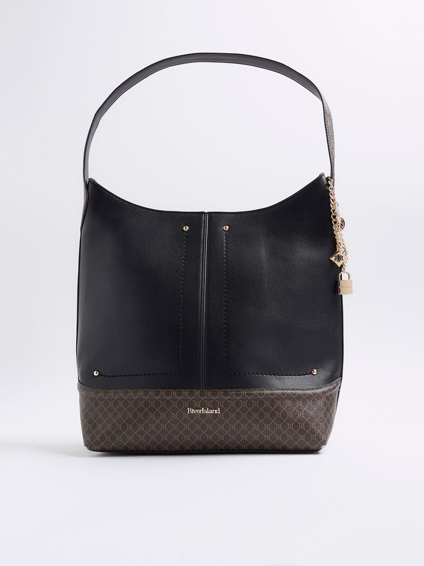 Image 4 of 5 of River Island Curve Top Charm Slouch Bag - Black