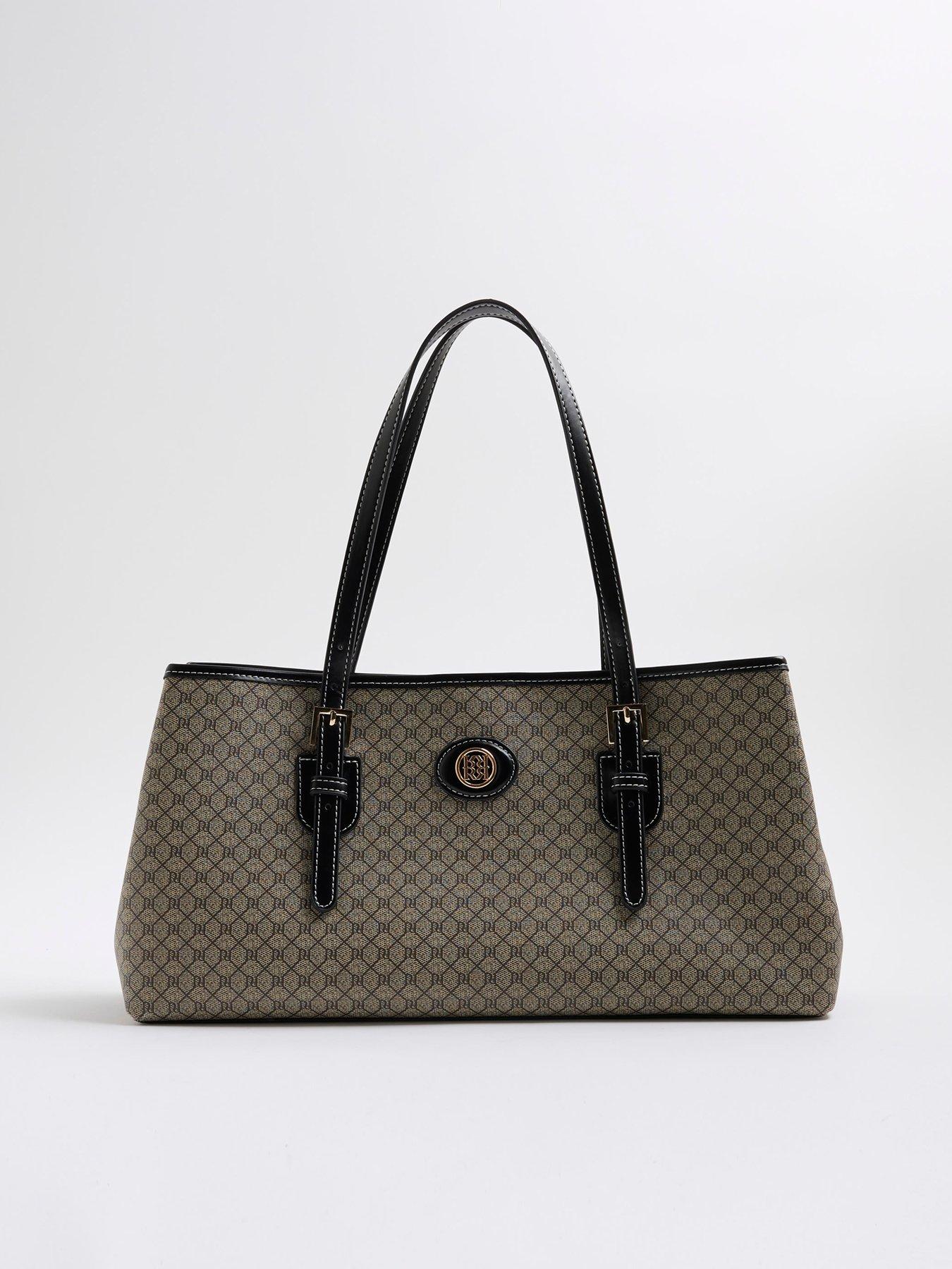 Image 2 of 5 of River Island Monogram Buckle Tote - Black