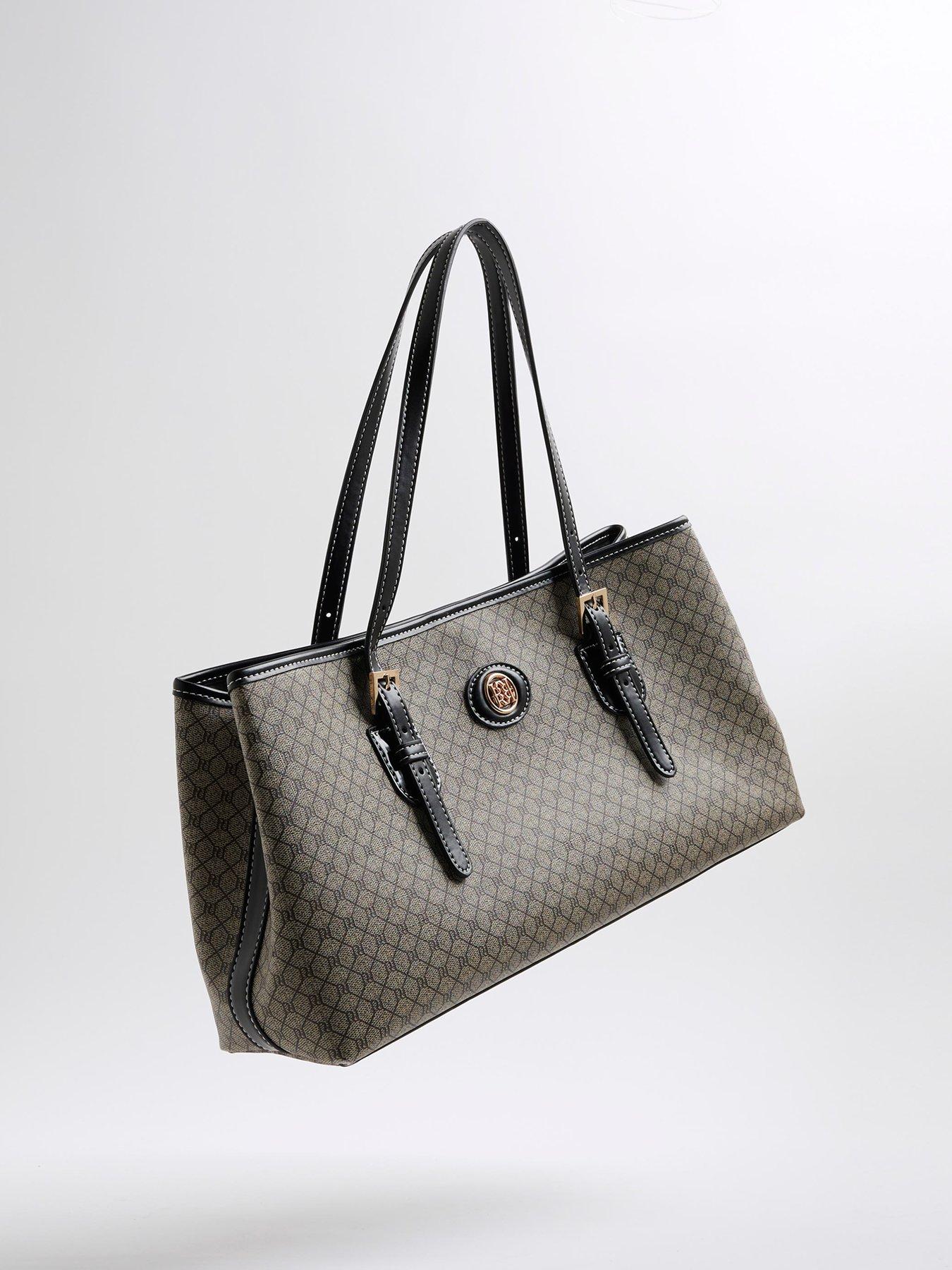 Image 4 of 5 of River Island Monogram Buckle Tote - Black