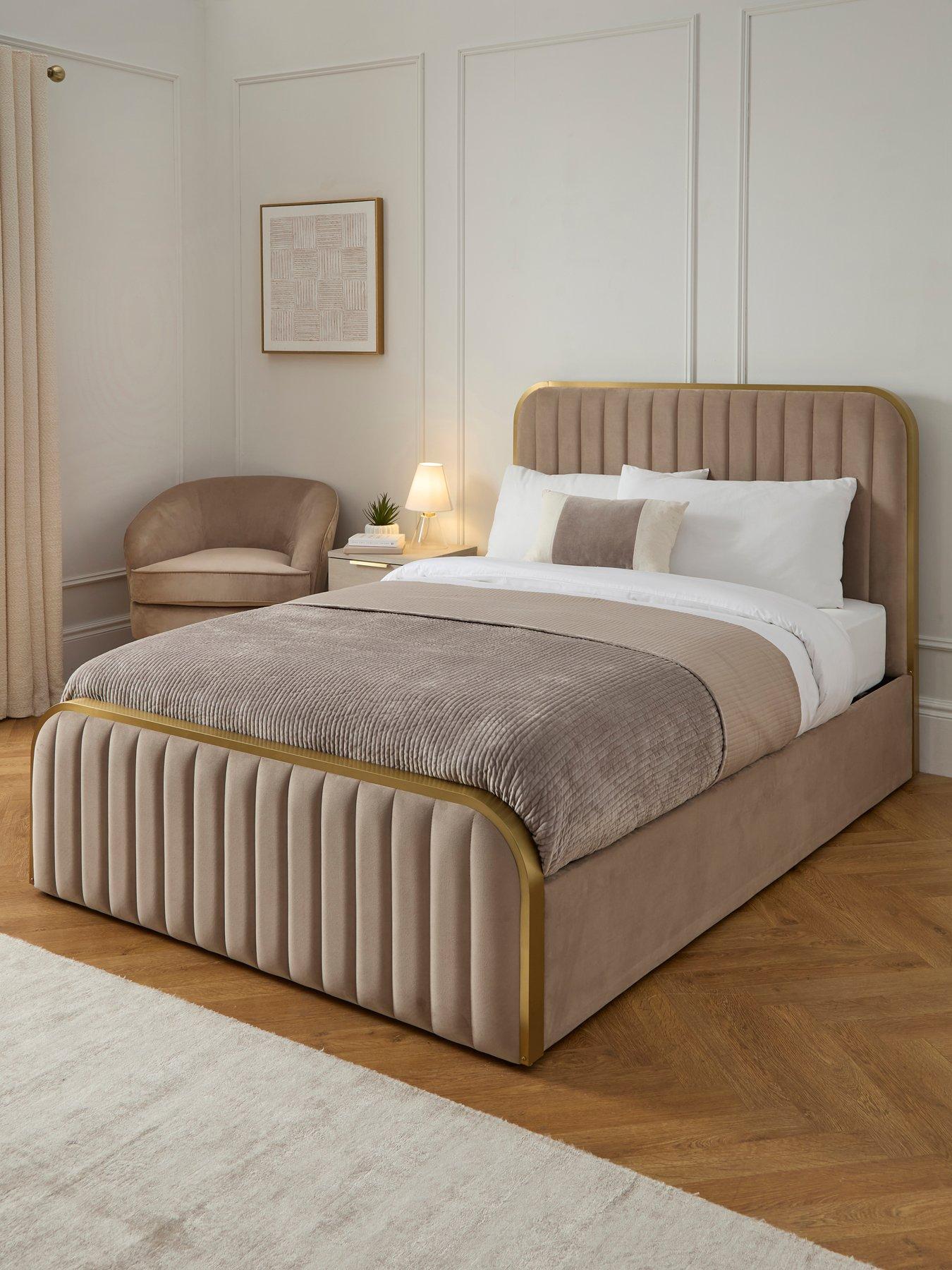 The Very Collection Muse Side Lift Up Storage Ottoman Bed with Mattress Options (Buy  &  SAVE!) - Mink/Gold - FSC® Certified
