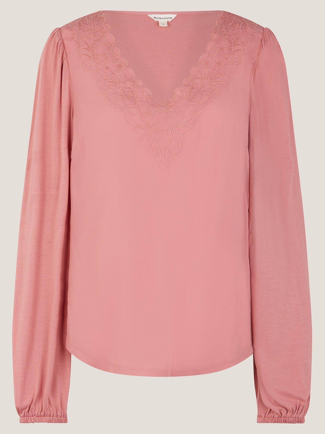 Image 3 of 5 of Monsoon Lisa Lace Detail Top - Pink
