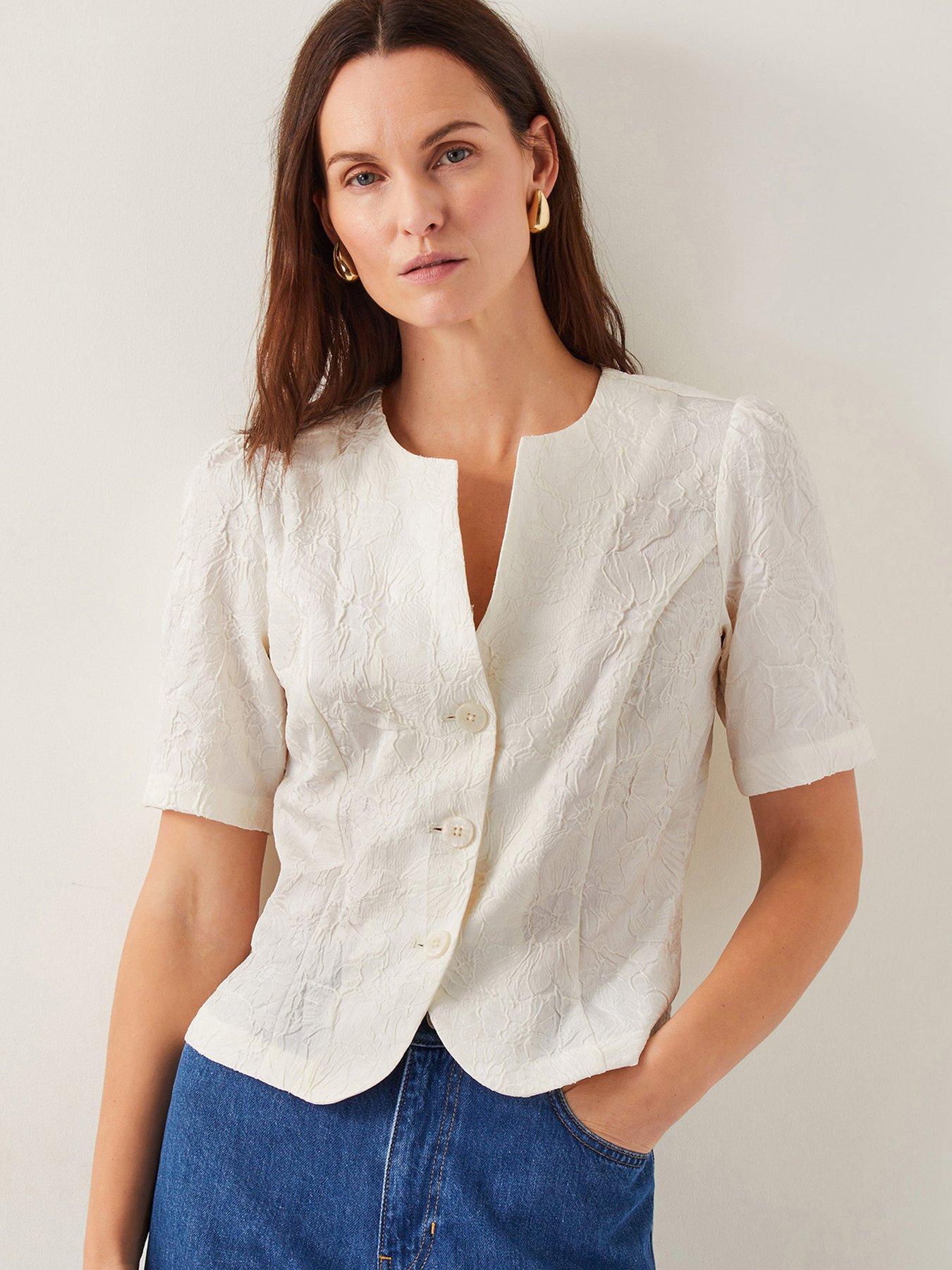 Image 1 of 5 of Monsoon Eliza Jacquard Top - Ivory