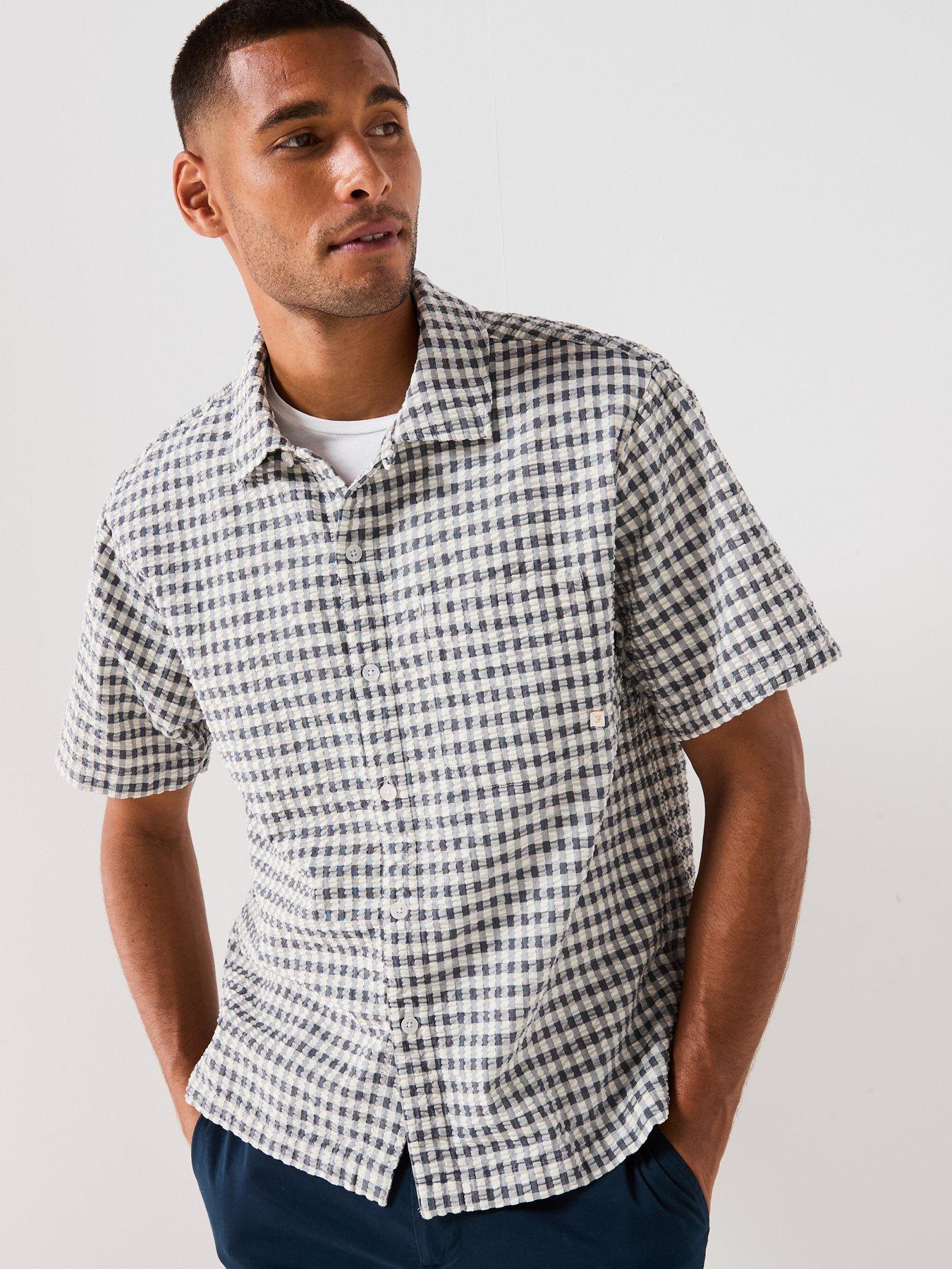 undefined Kegan Gingham Boxy Short Sleeve Shirt- Navy