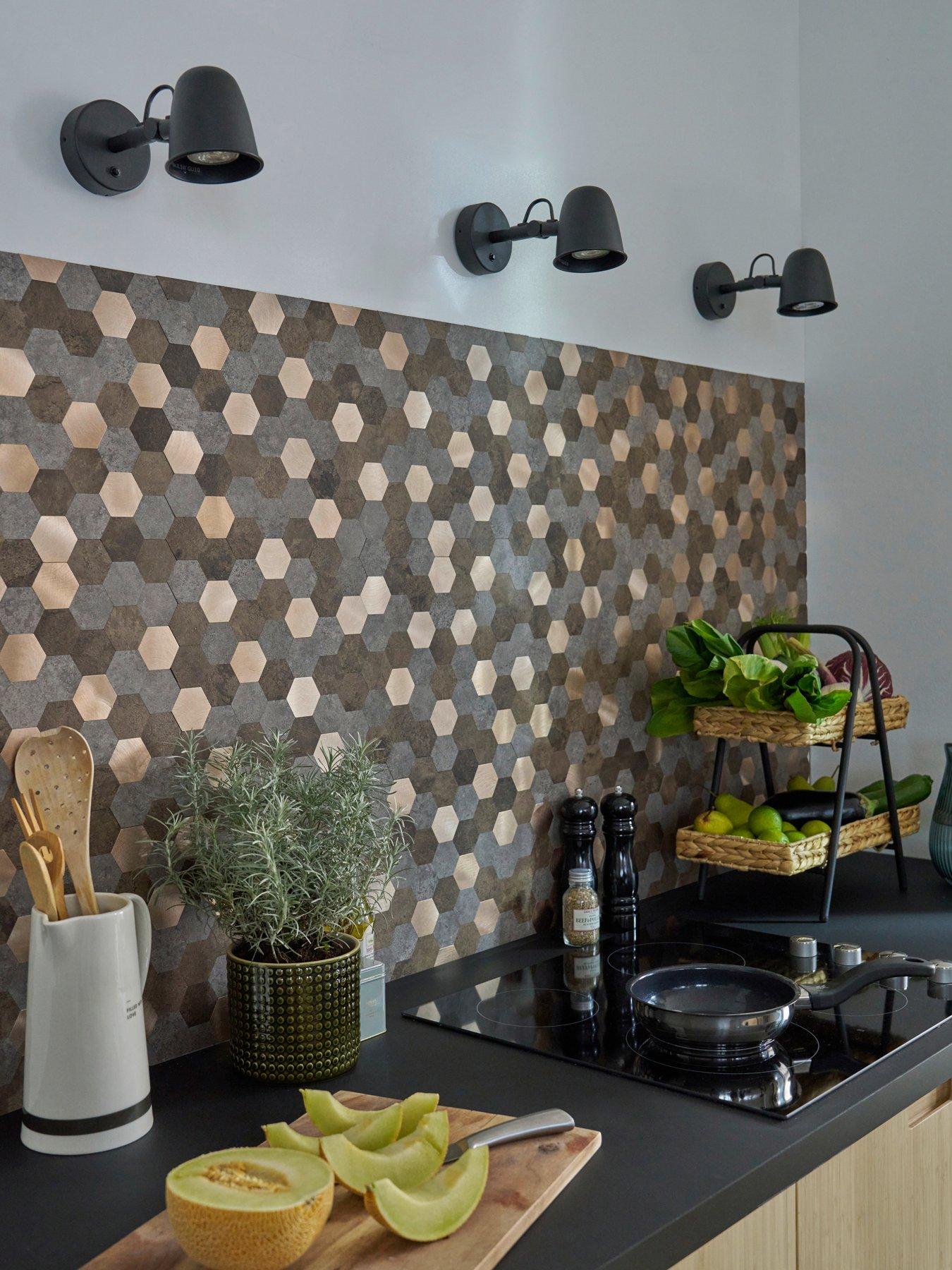 undefined Metal And Stone Hexagon Premium Self Adhesive Composite Wall Tiles 28.8cm (w) X 29cm (h) X 3mm (d) - 10 Pack