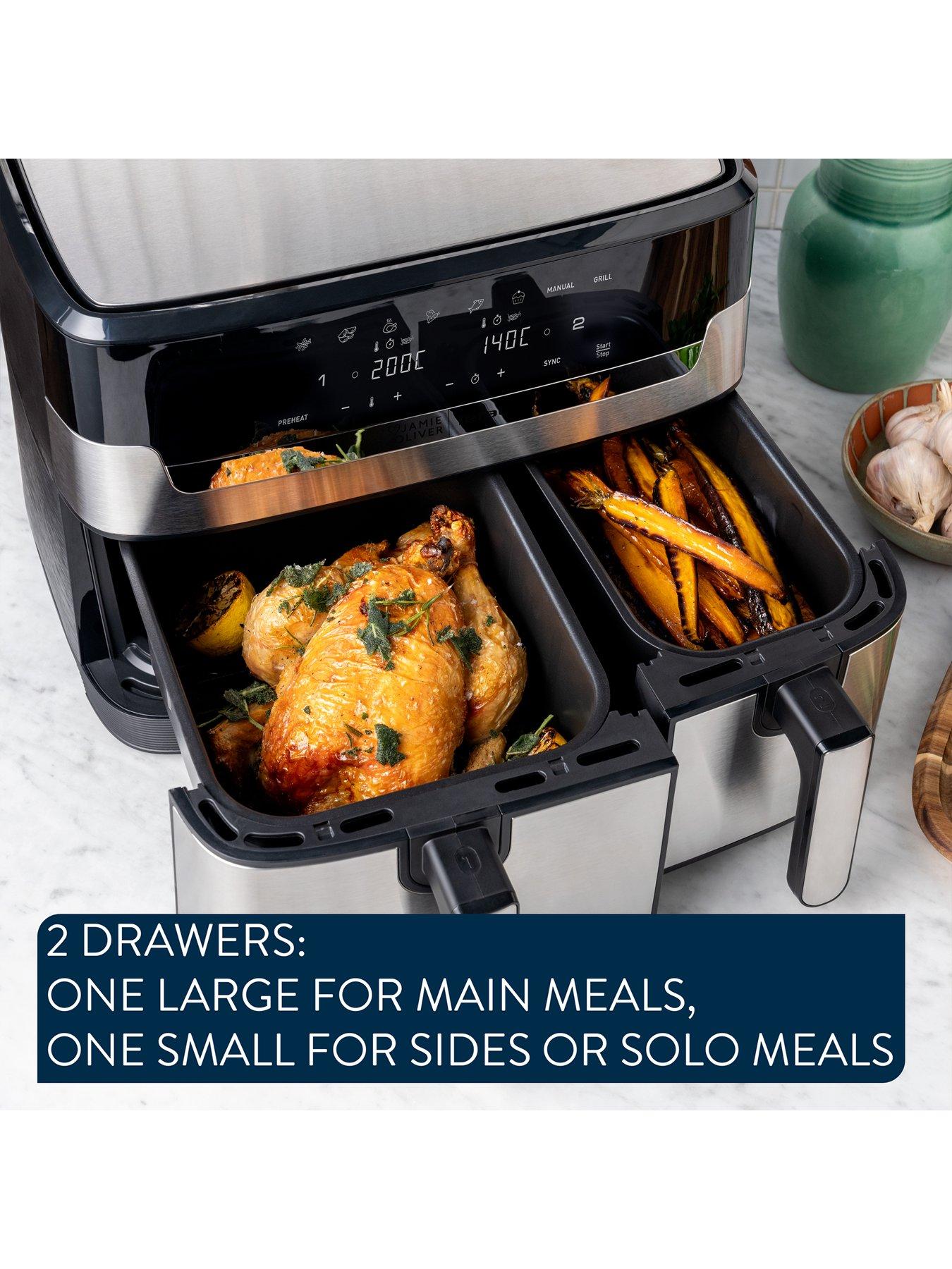  image of tefal-jamie-oliver-by-tefal-easy-fry-83l-dual-air-fryer-ey90jdg0-silver