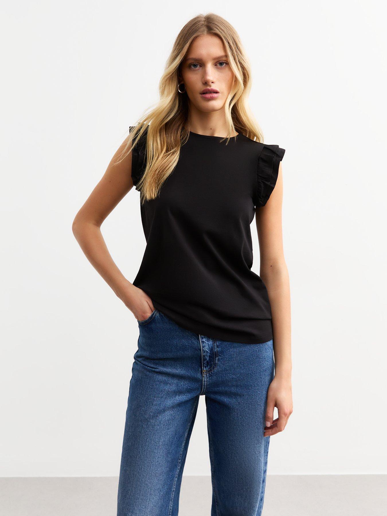 undefined Frill Trim Sleeveless Vest - Black