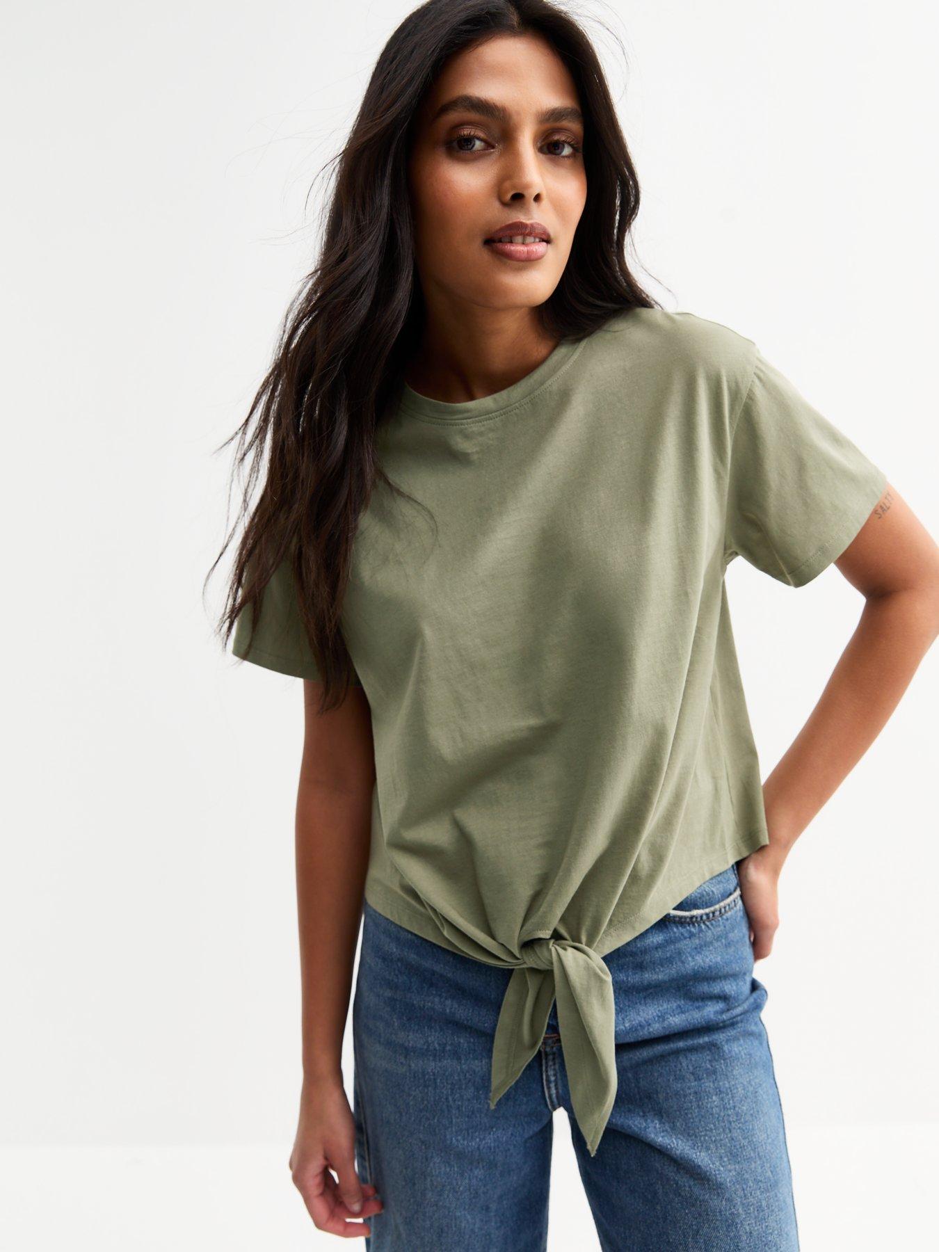 new-look-olive-green-tie-front-t-shirt