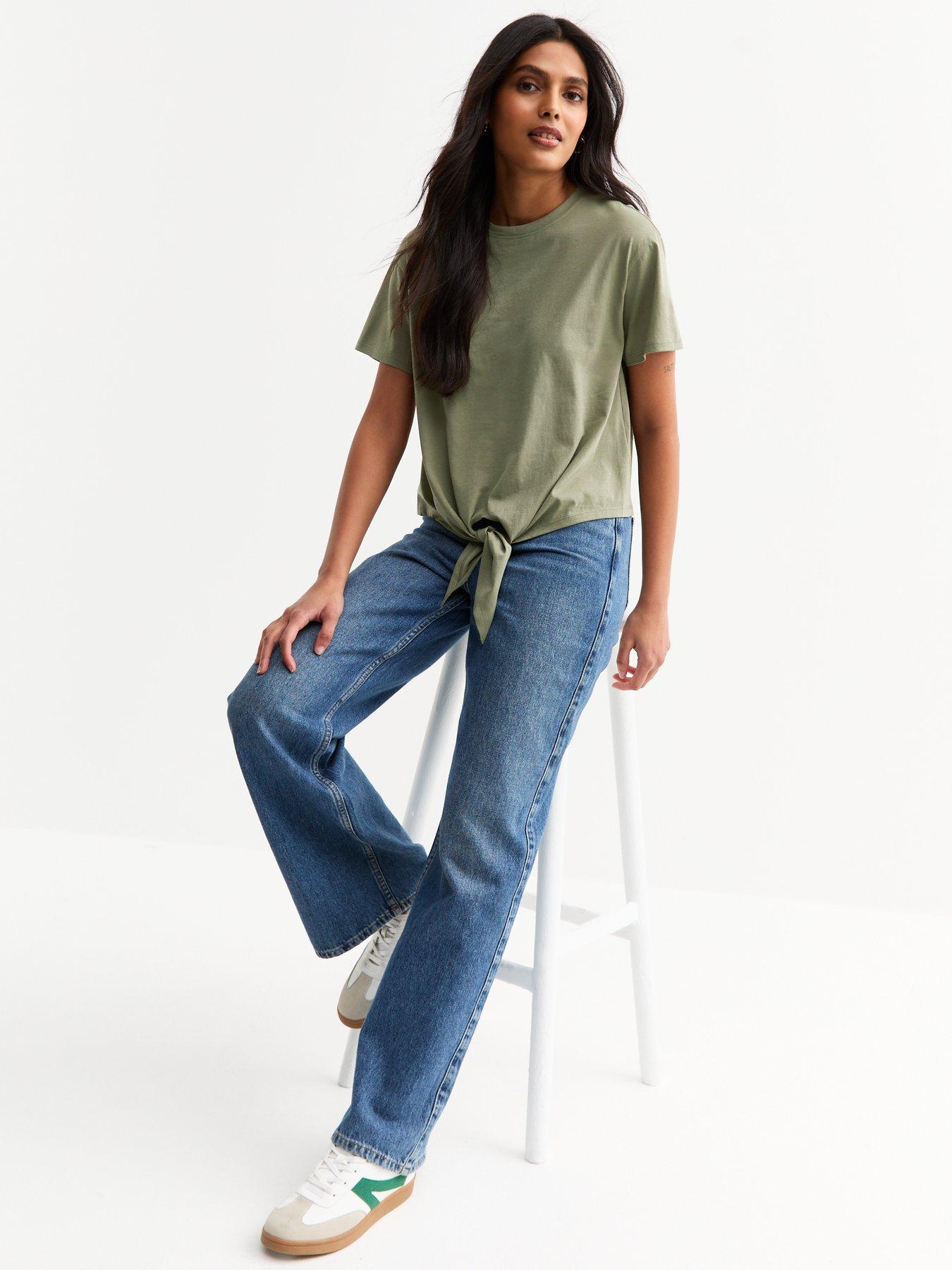  image of new-look-tie-front-t-shirt-olive-green