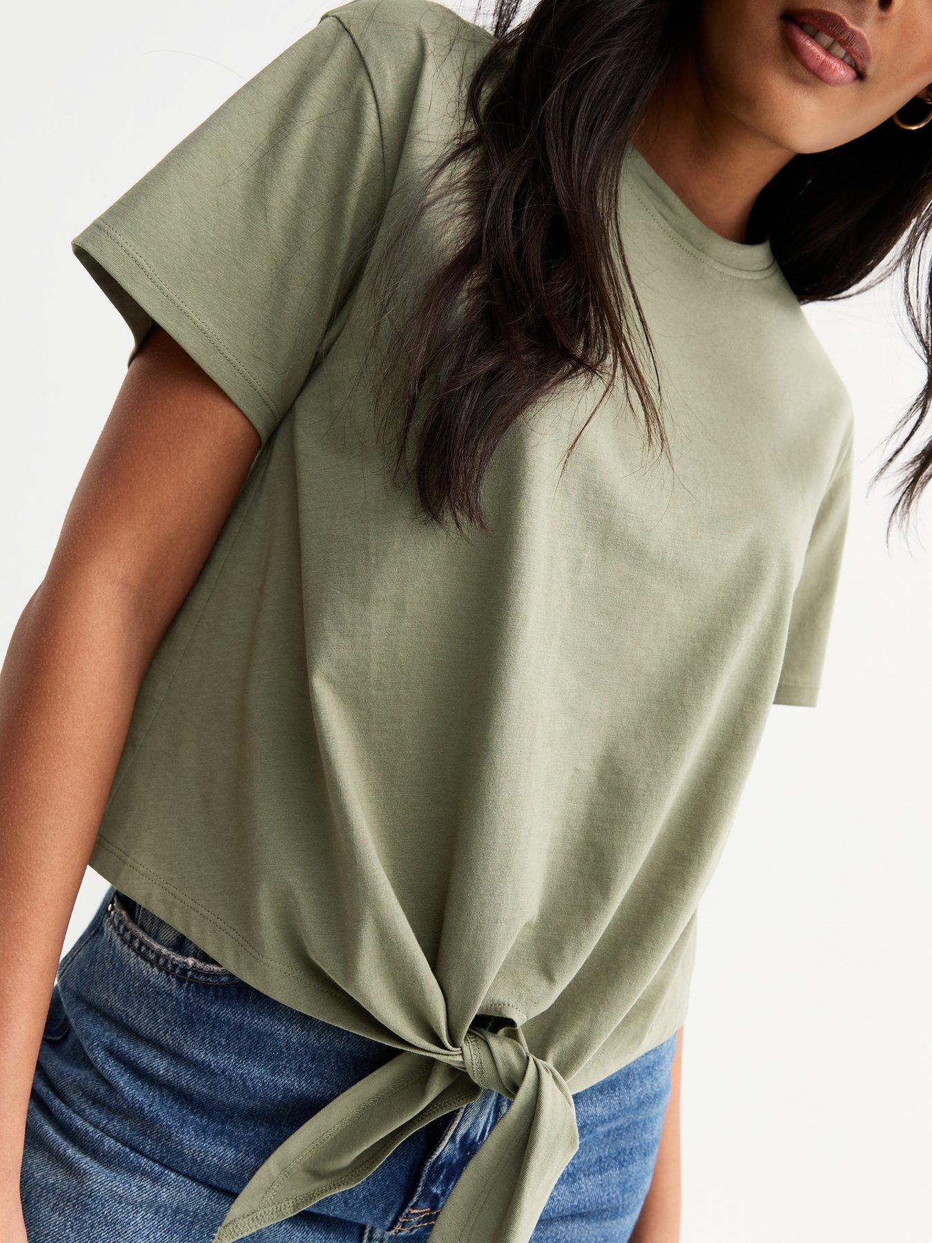  image of new-look-tie-front-t-shirt-olive-green
