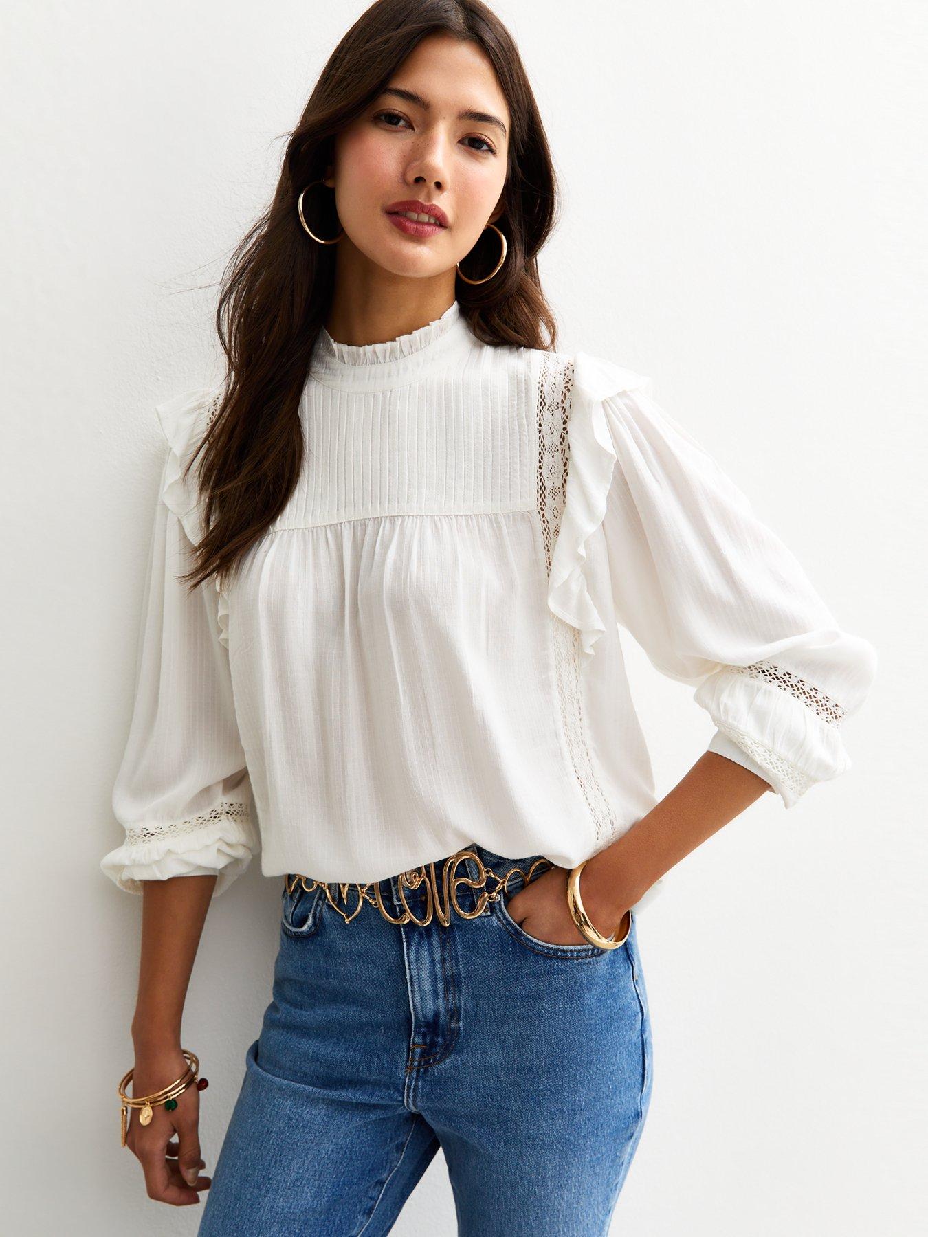 undefined Frilly Trimmed Lace Insert Blouse - White